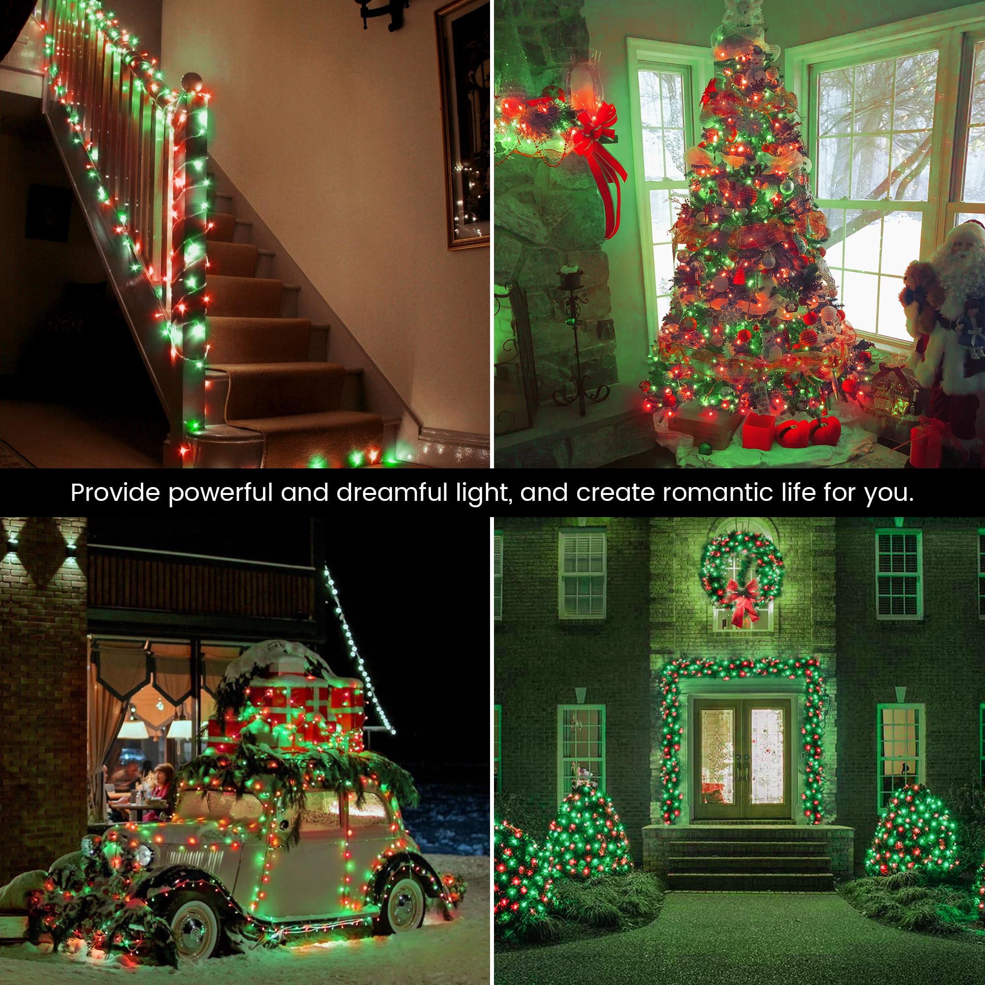 Hopolon Christmas Lights Outdoor Indoor,Red And Green 100 Led Christmas String Lights,33Ft Extendable Waterproof Clear Wire Twinkle Light Plug In For Xams Tree Wedding Party Yard Patio Garden