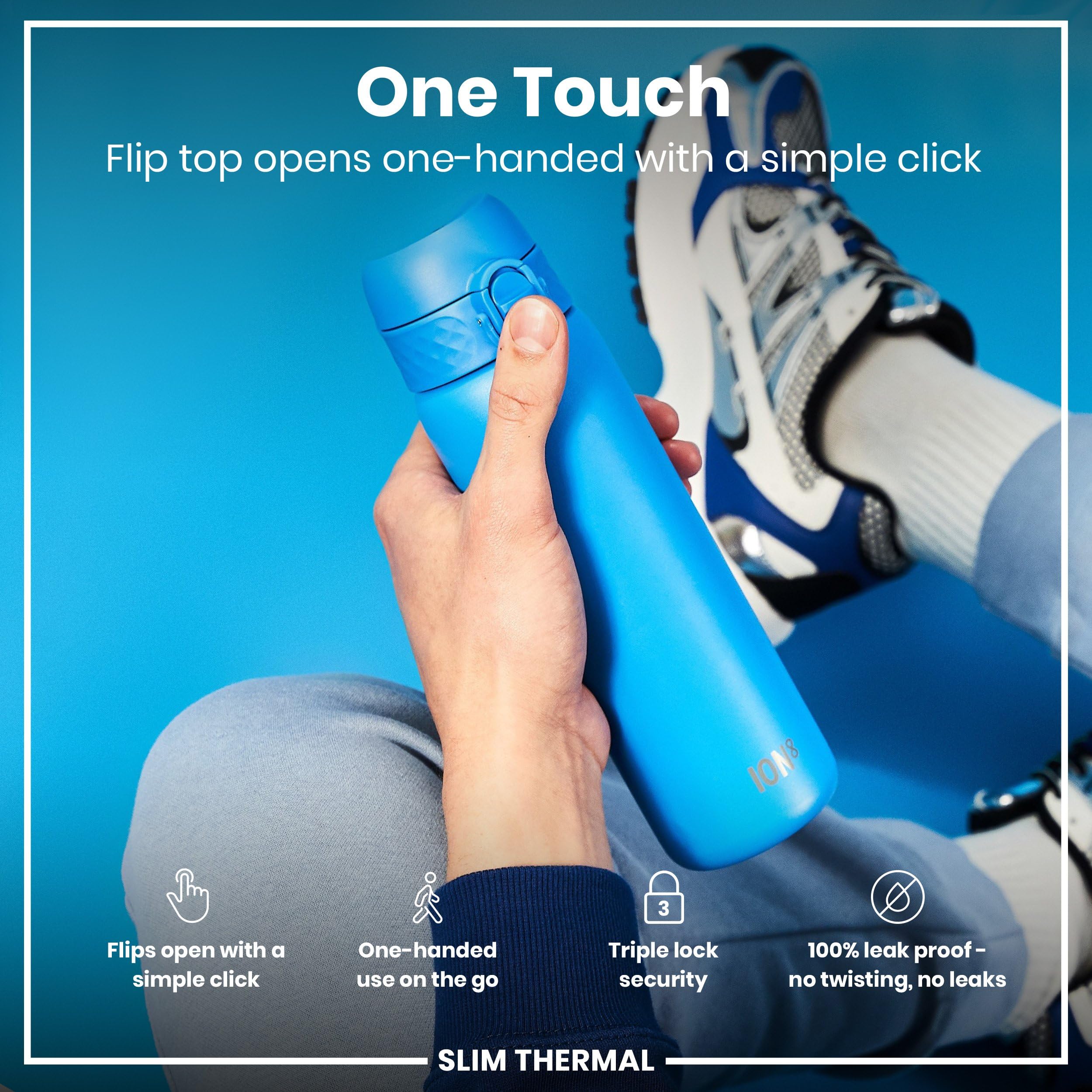 Ion8 Vacuum Insulated Steel Water Bottle, 500 Ml/18 Oz, Leak Proof, Easy To Open, Secure Lock