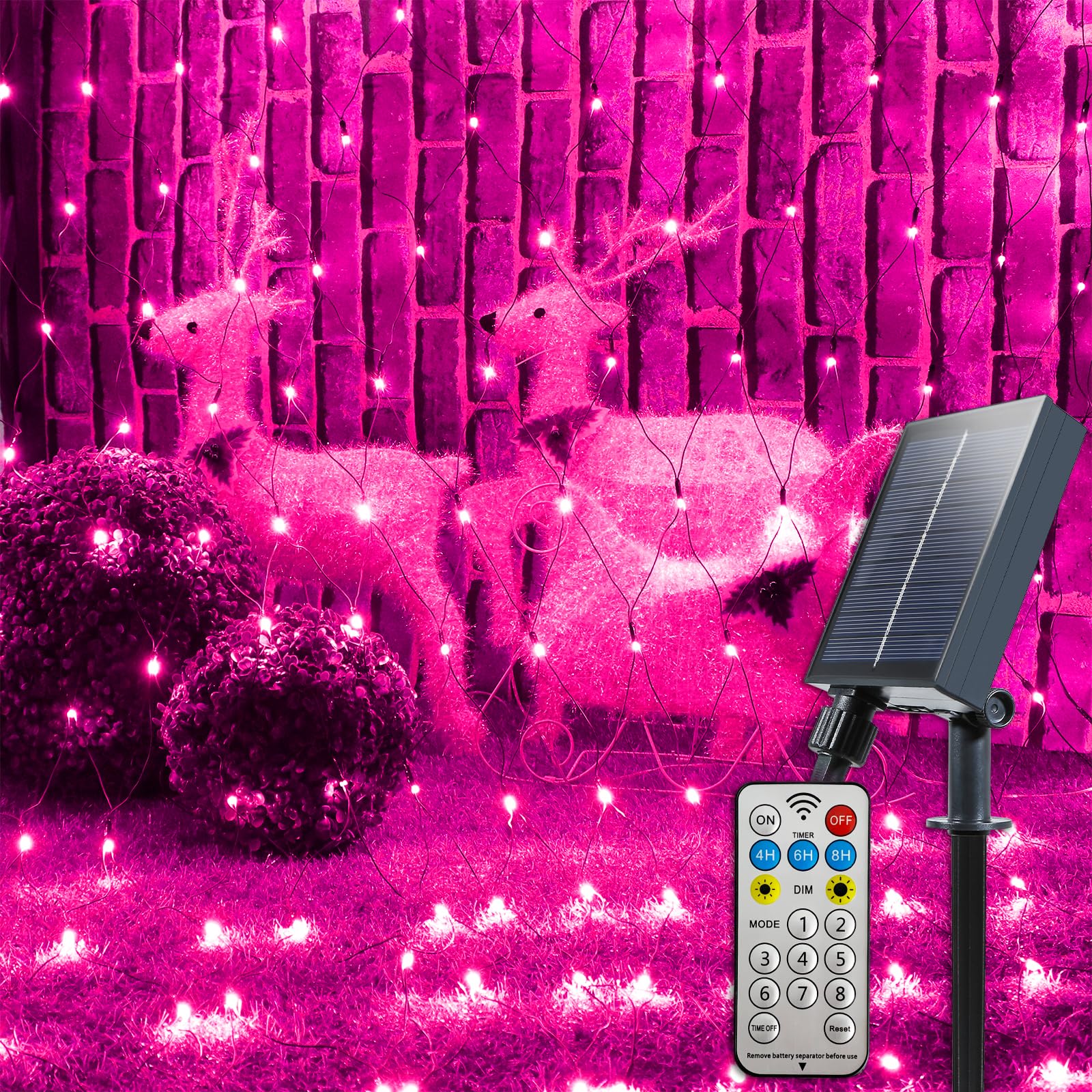 Yaozhou Solar Christmas Net Lights Outdoor Waterproof,Pink 264Led 9.9Ft6.6Ft Mesh Lights 8 Modes With Timer,Solar Powered Christmas Decorations For Lawn, Bushes, Trees