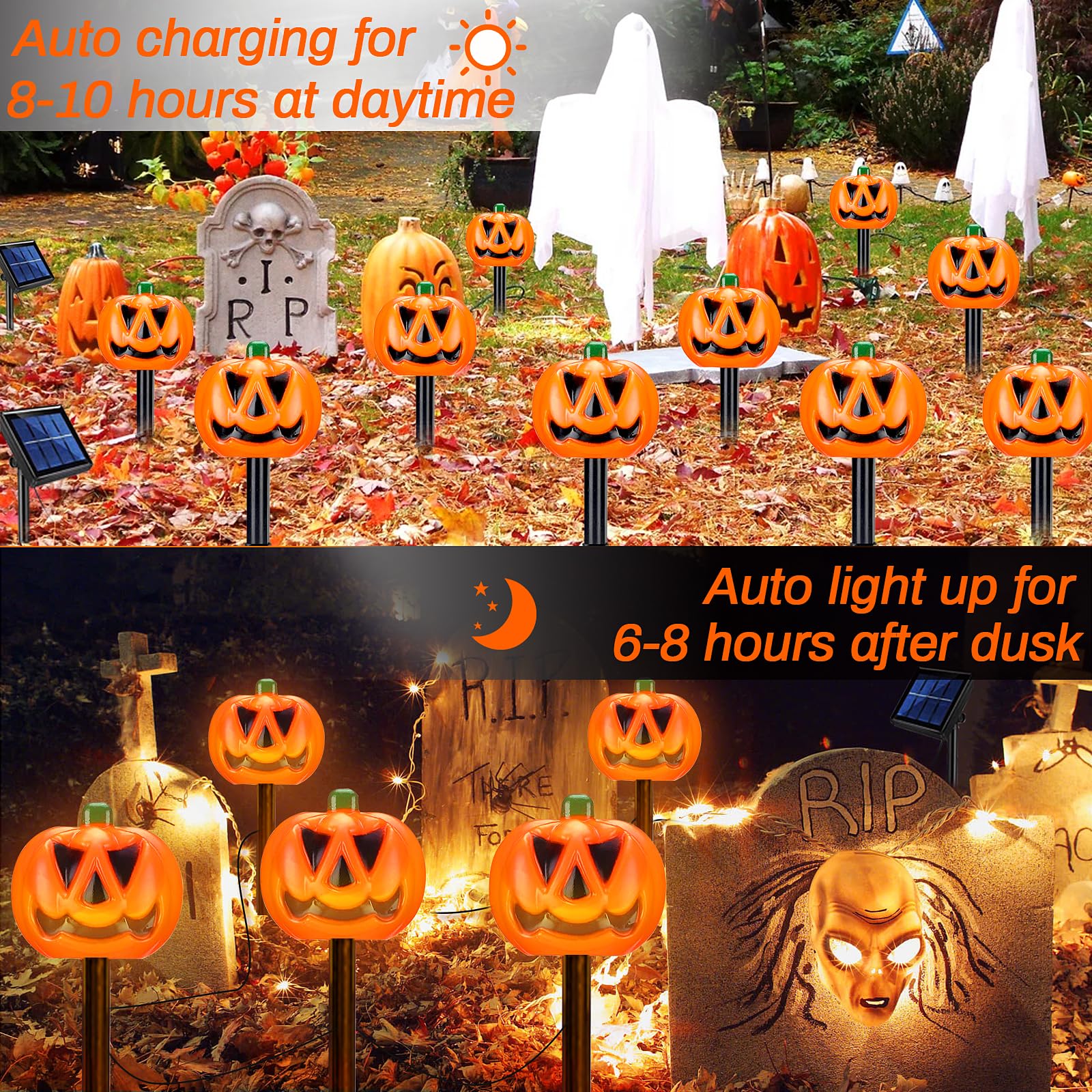 Noonimum Halloween Pumpkin Pathway Lights - 5 Pack Solar Outdoor Decor