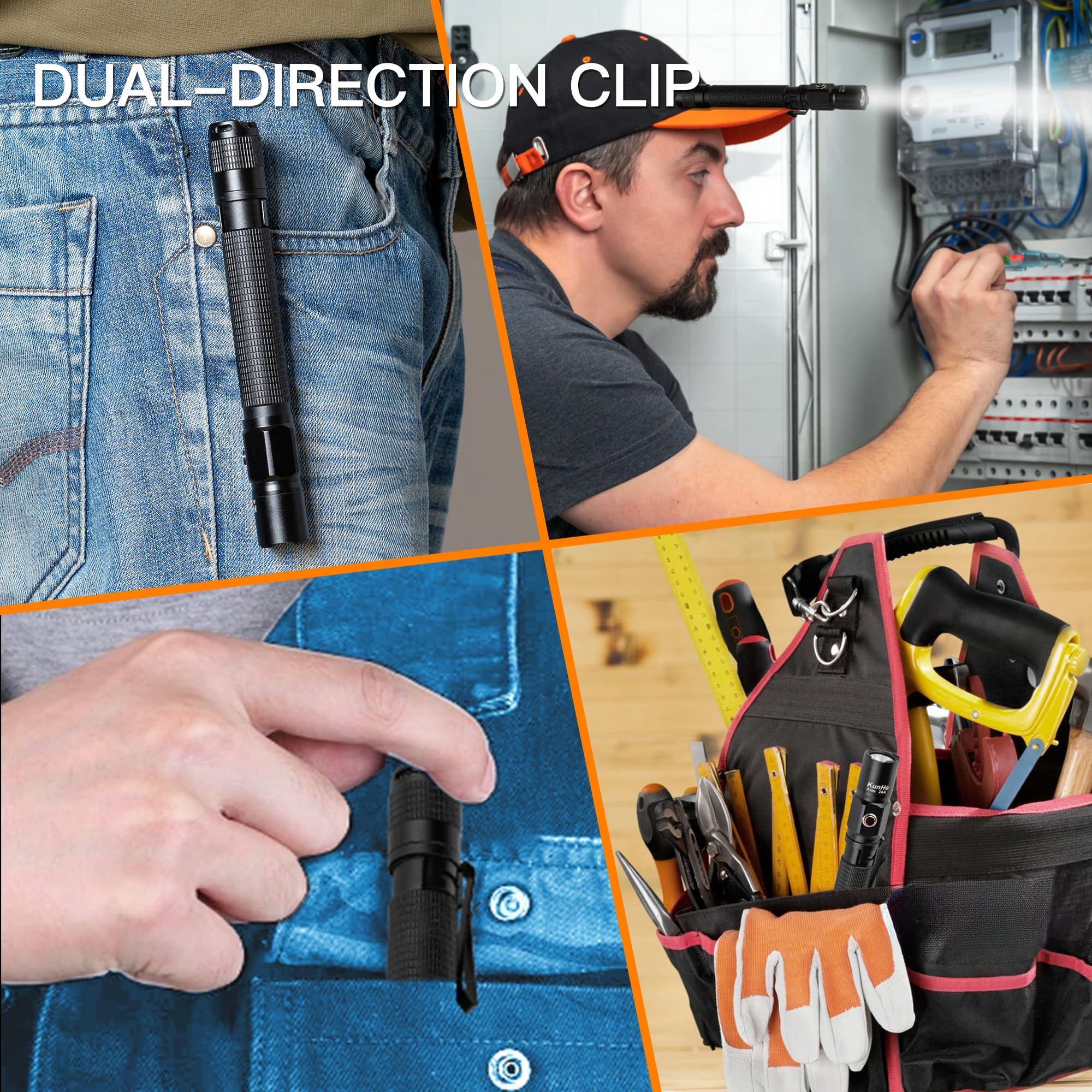 Kunhe Ares 2 Pack 350 Lumens Pen Flashlight Powered By 2 Aa Batteries 3 Modes With Memory Functon Waterproof Super Bright Small Flash Light For Inspection Work Repair