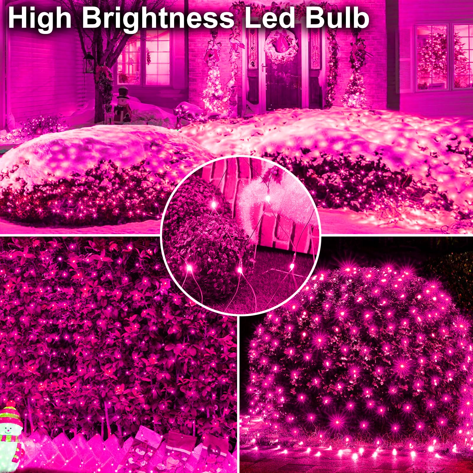 Yaozhou Solar Christmas Net Lights Outdoor Waterproof,Pink 264Led 9.9Ft6.6Ft Mesh Lights 8 Modes With Timer,Solar Powered Christmas Decorations For Lawn, Bushes, Trees