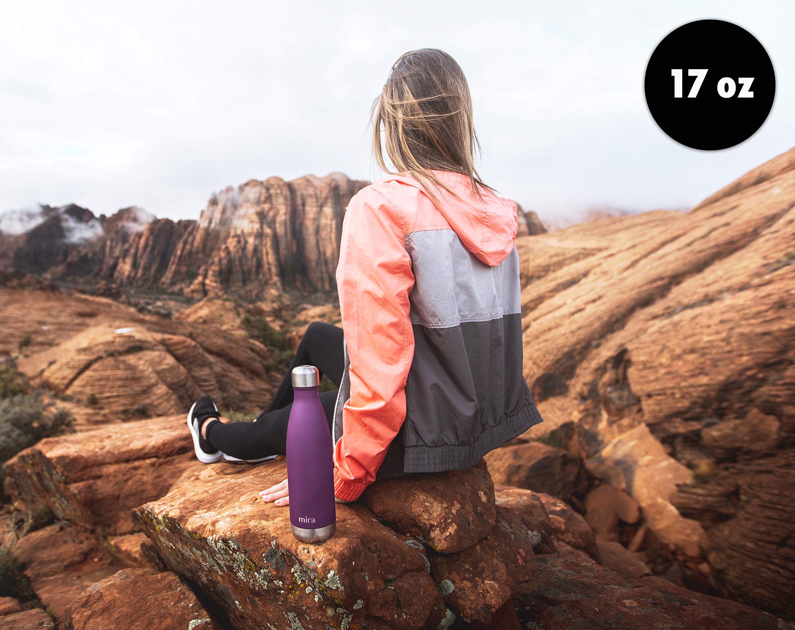 Mira 2 Pack 17 Oz Insulated Water Bottle - Stainless Steel Cola Shape Thermos - Double Wall