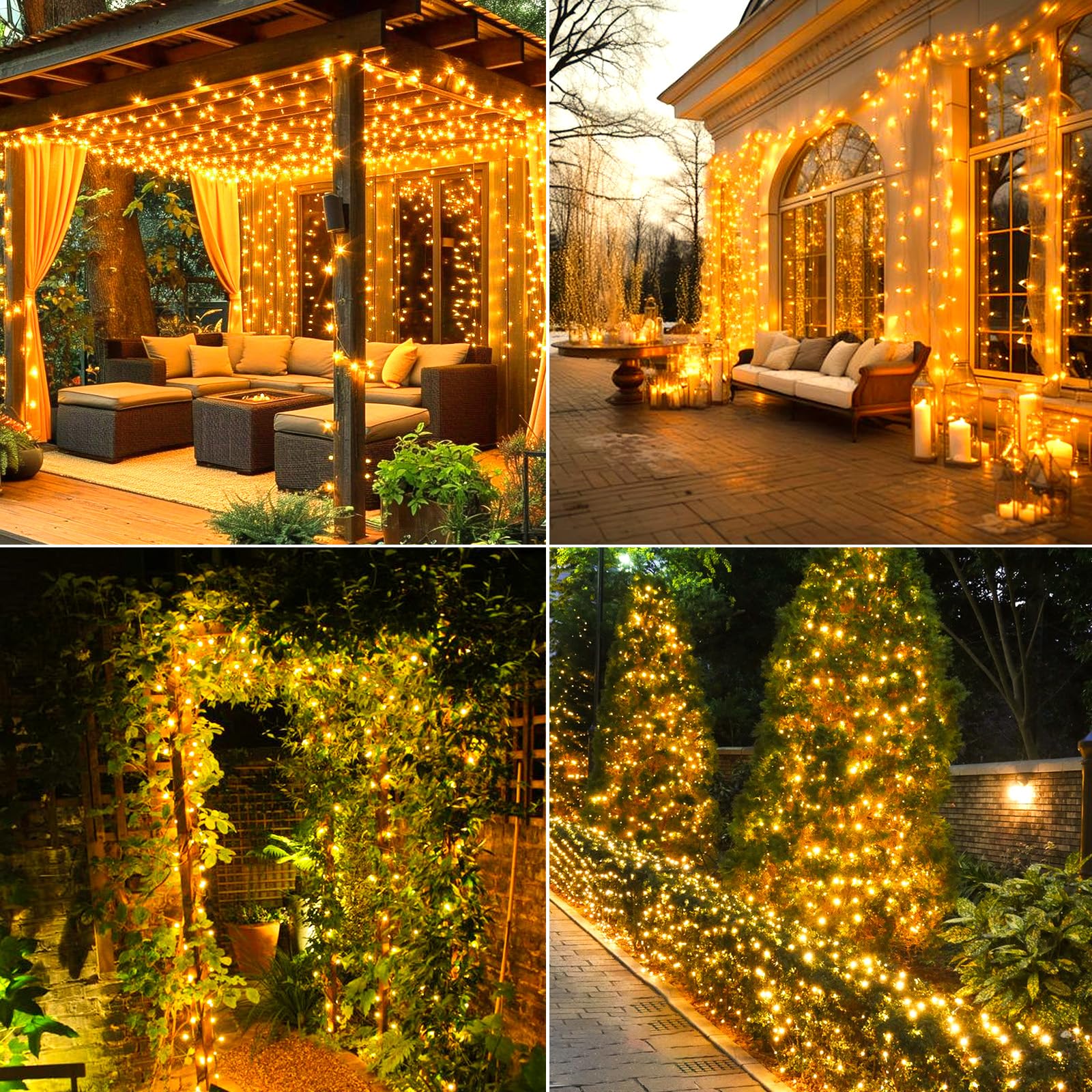 Ffzzkj Solar String Lights Outdoor Waterproof, Total 300Led 15M/49.2Ft2 Packs, 8 Modes Solar Lights For Outside Patio Yard Tree Wedding, Warm White