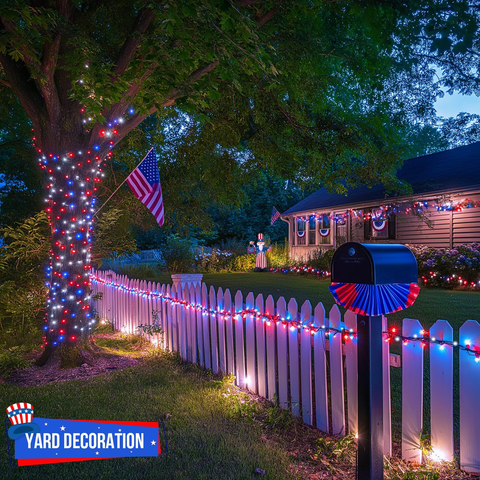 Jmexsuss 500 Led Red White And Blue Lights 4Th Of July Decorations, 173Ft 8 Modes 4Th Of July Lights Outdoor, Waterproof Patriotic String Light Plug In For Memorial Day Independence Day Holiday Decor