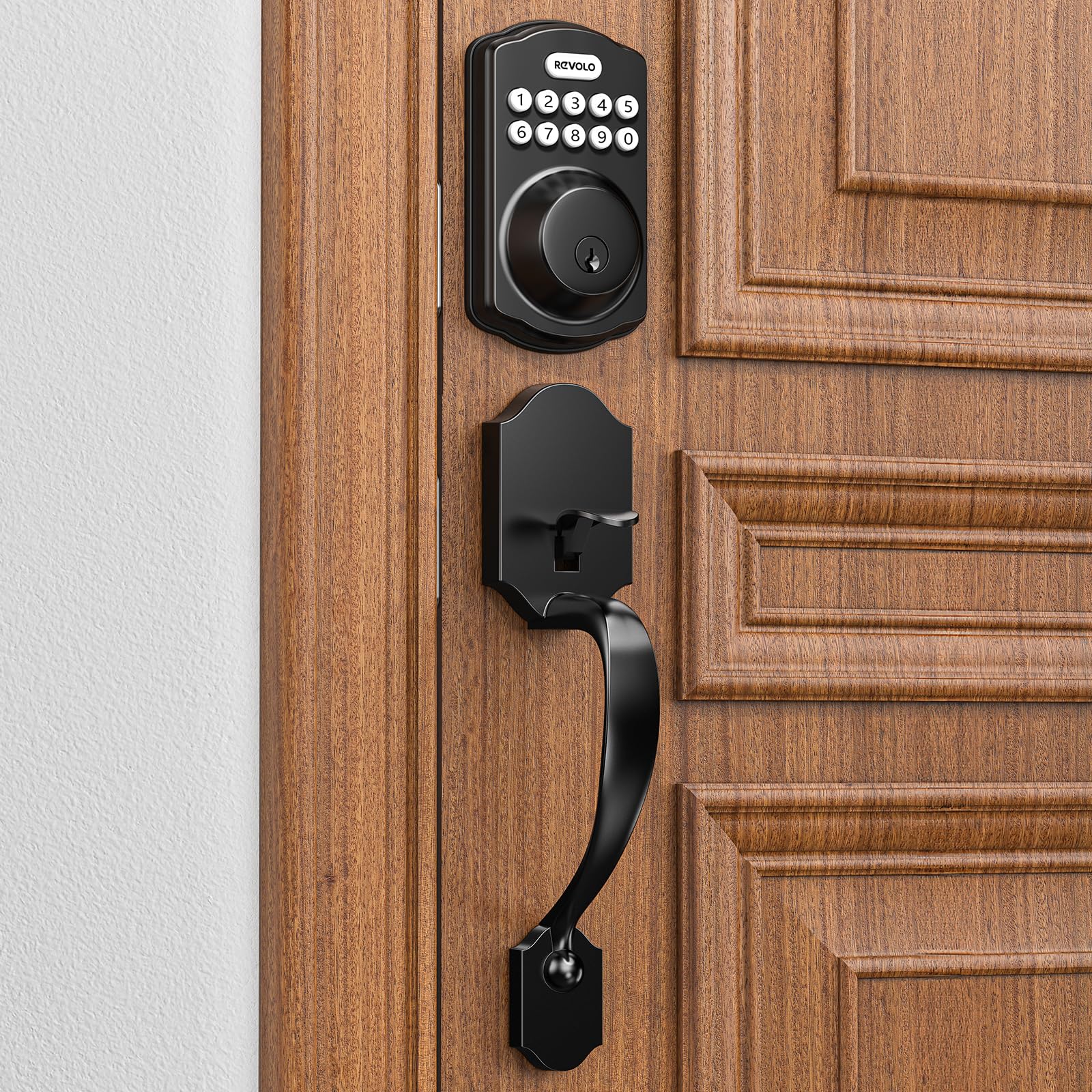 Revolo Re001 Electronic Keypad Deadbolt, Keyless Entry Door Lock, Smart Keyed Entry With Handle, Auto Lock, Front Door Handle Sets, Anti-Peeking Password, Matte Black