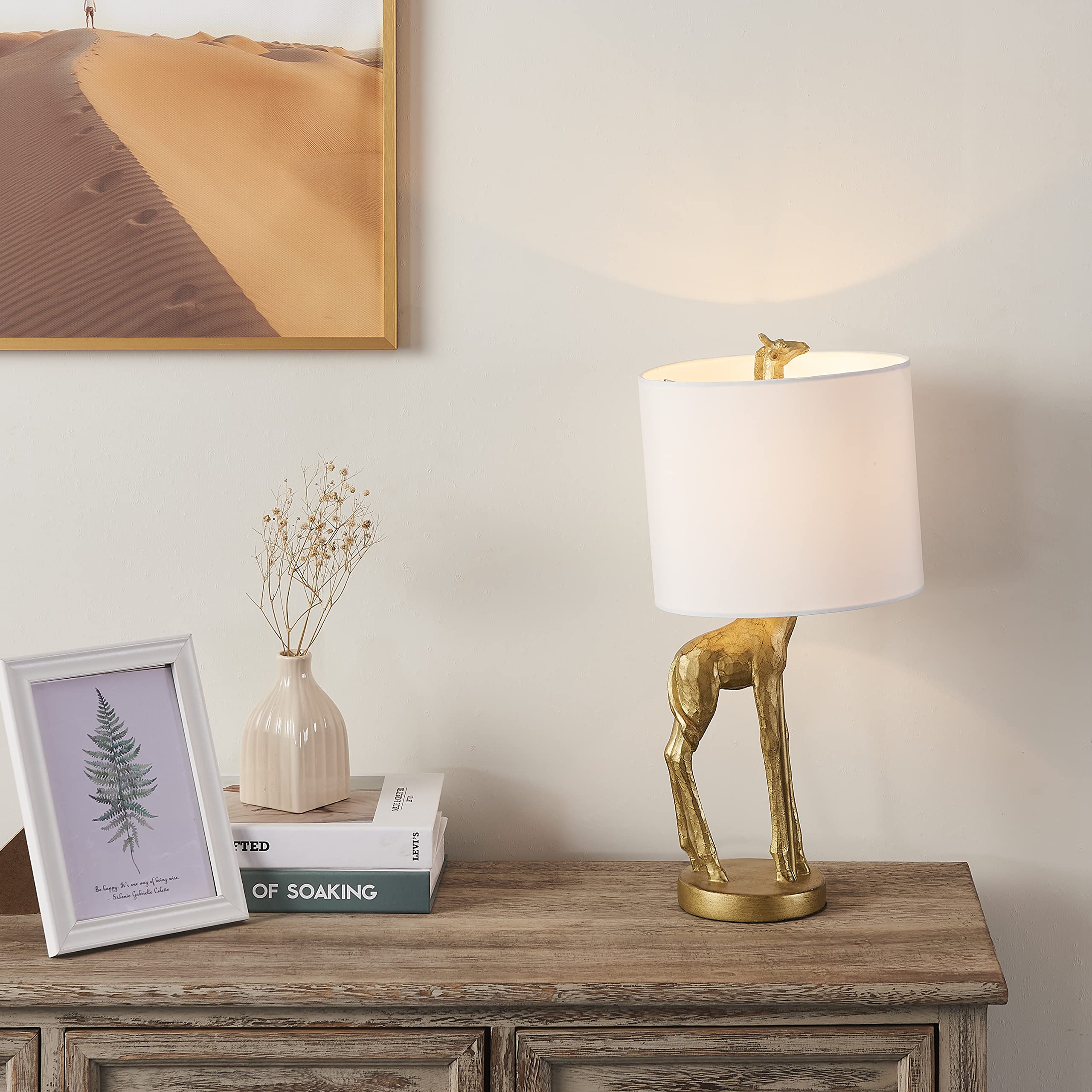 Vanity Art 16.54" Indoor Table Lamp With Fabric Shade | Modern Farmhouse Bedside Lamp Giraffe Table Lamp For Bedroom, Living Room, Office, College Dorm (Gold) Mlt003Tl-Gf-Bd