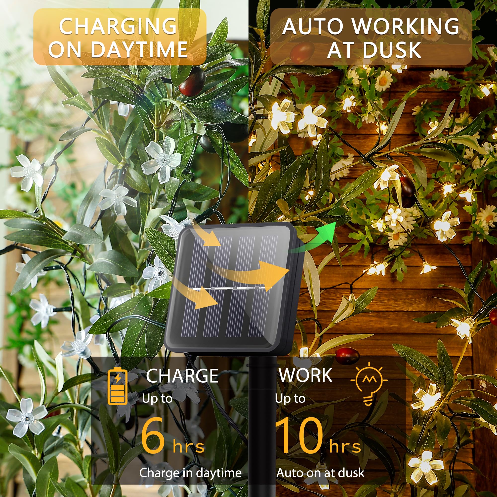 Oopswow Solar Flower String Lights,2Pack 50 Led Solar Fairy Light Outdoor Waterproof,Cherry Blossoms String Lights For Fence Patio Yard Christmas Tree,Lawn,Patio,Garden Decoration(Warm White)