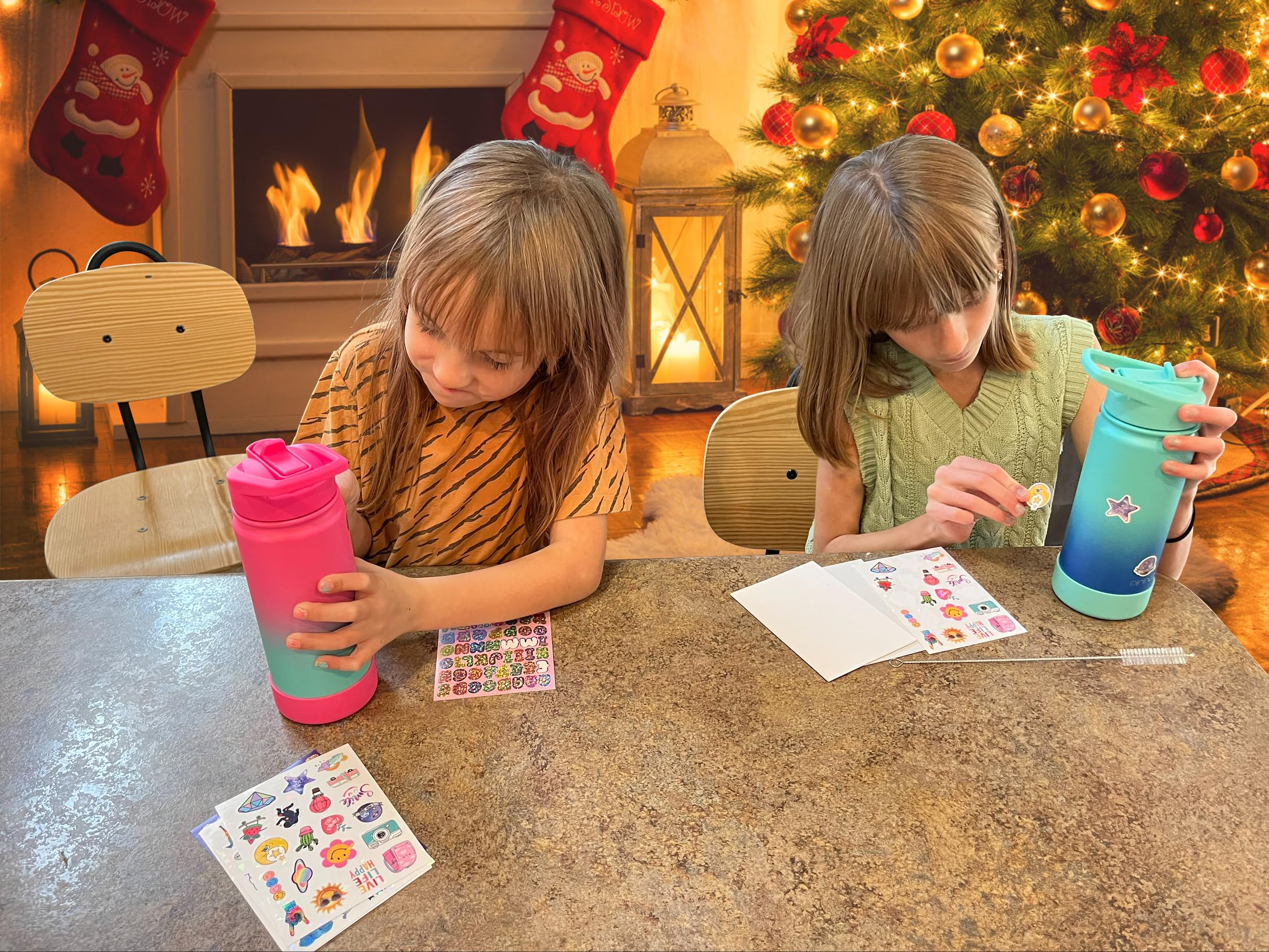 Mininoo Kids Water Bottle For School, 16Oz Stainless Steel Insulated Water Bottle Kids With Straw