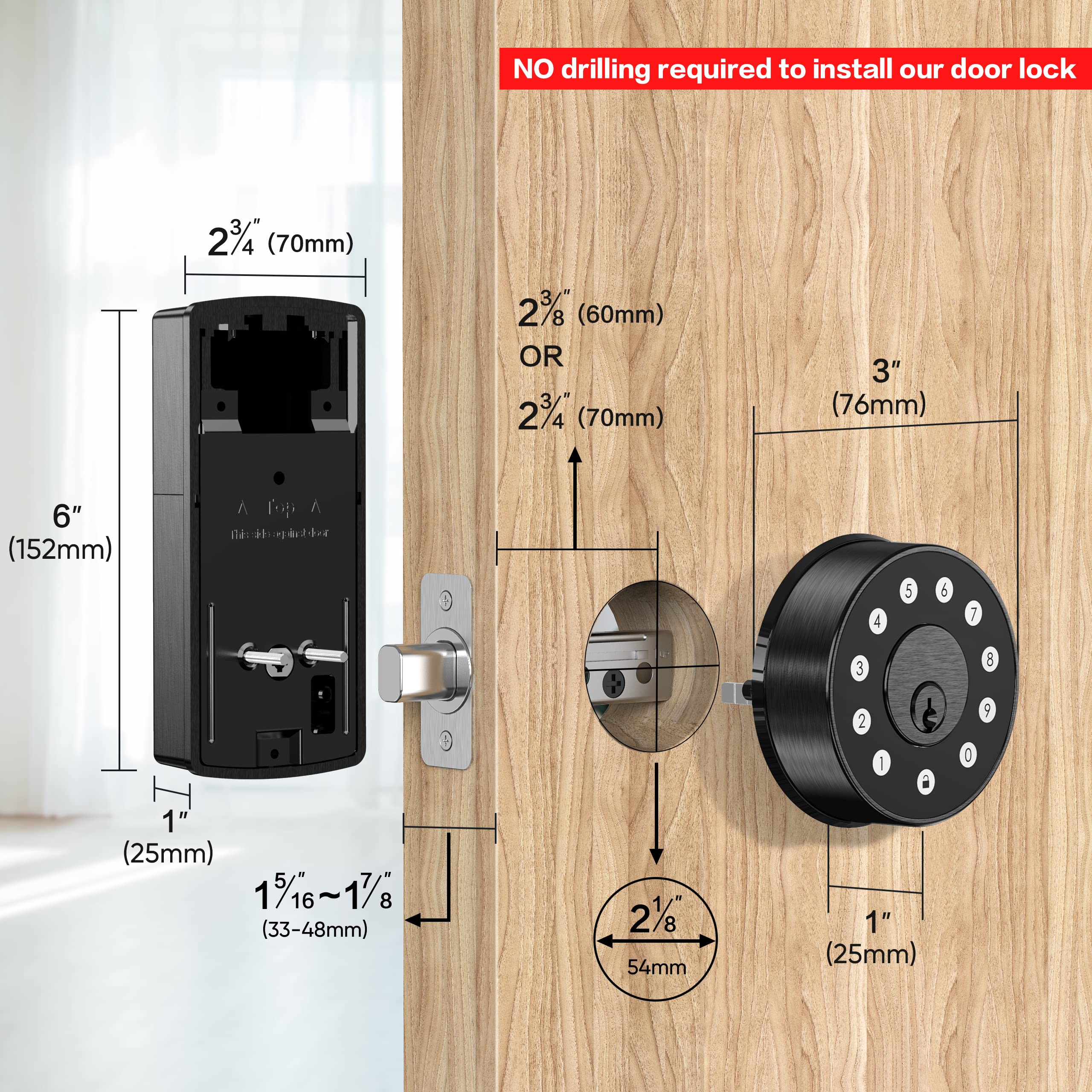 Sifely Keyless Deadbolt Smart Door Lock: Digital Keyless Entry Door Lock For Front Door, Code & Fob Access, App Control, Auto Lock, Easy To Install (Black)