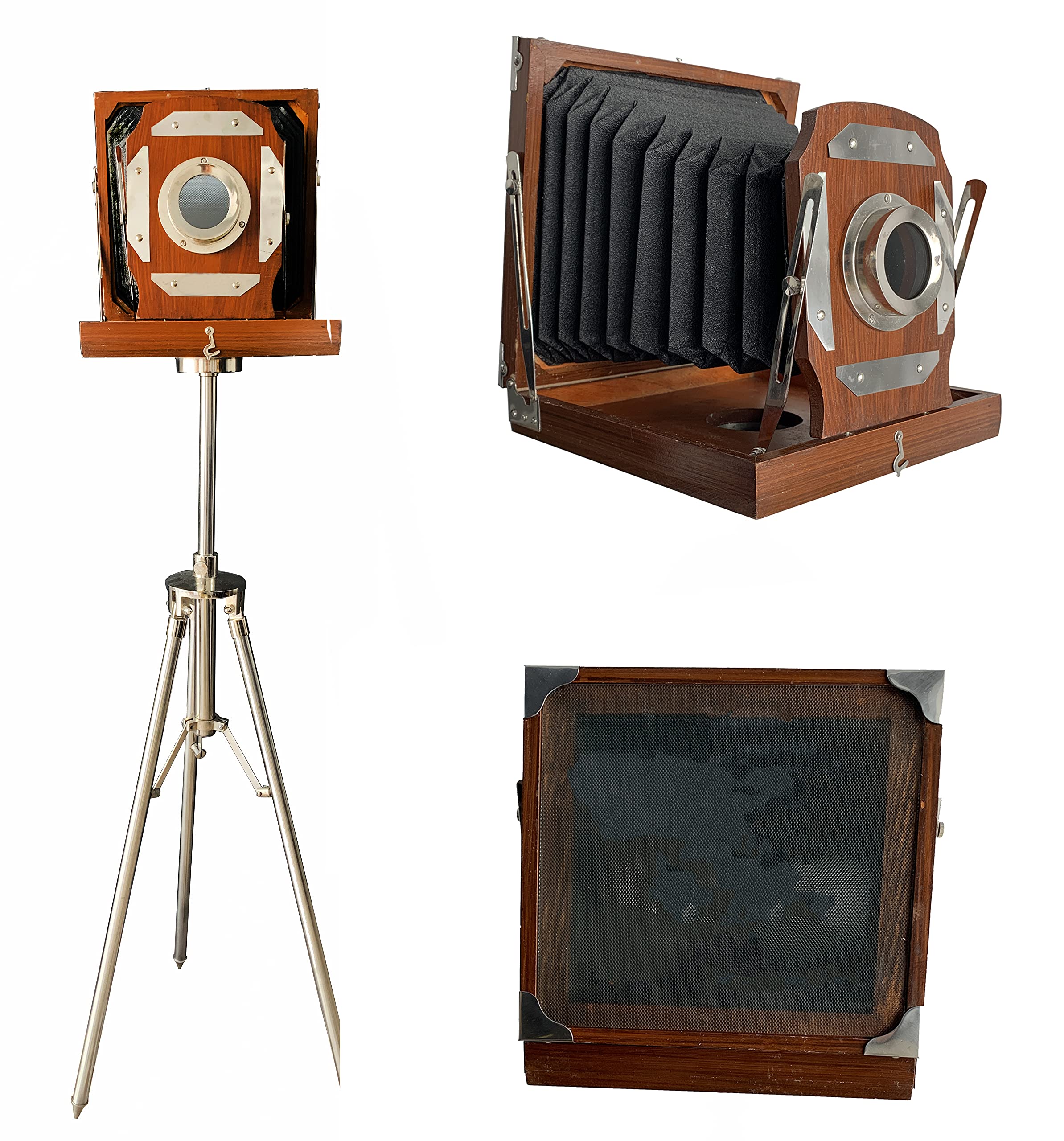Antique Vibes Antique Wooden Old Cameras With Tripod Stand Home/Office/Livingroom Decorative Camera On Stand