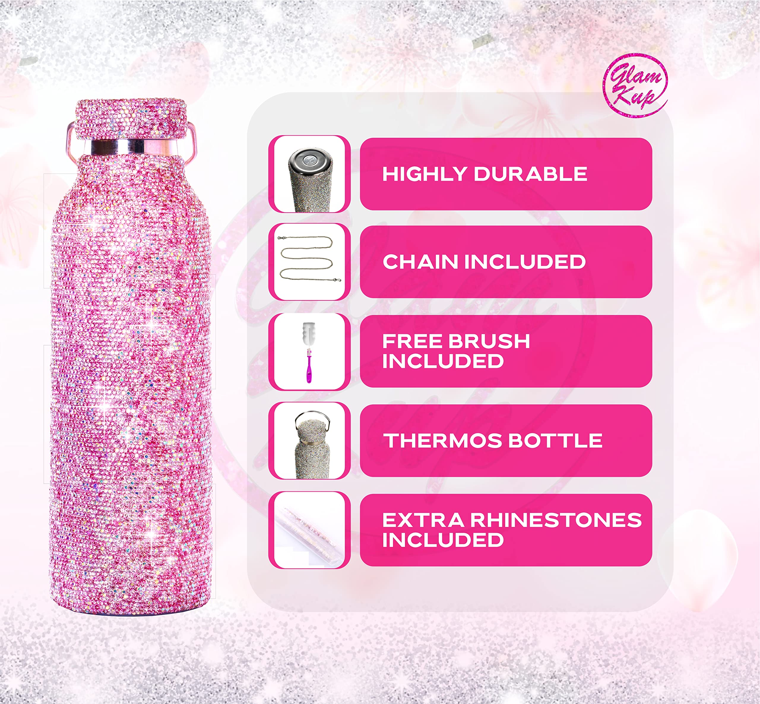 Diamond Water Bottle Bling Cup Glitter Water Bottle Rhinestone Dazzling Stainless Steel