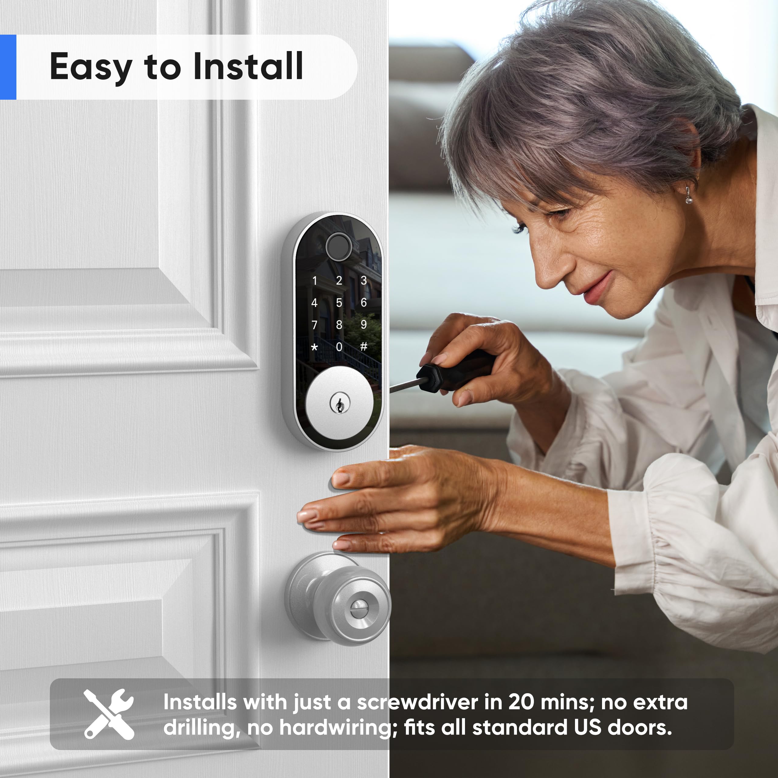 Sifely Keyless-Entry Door-Lock Deadbolt Smart Lock: Electronic Deadbolt Lock With Keypad, Fingerprint & Code Access, Digital Door Keypad For Front Doors, Entry Doors And Exterior Doors (Nickel)