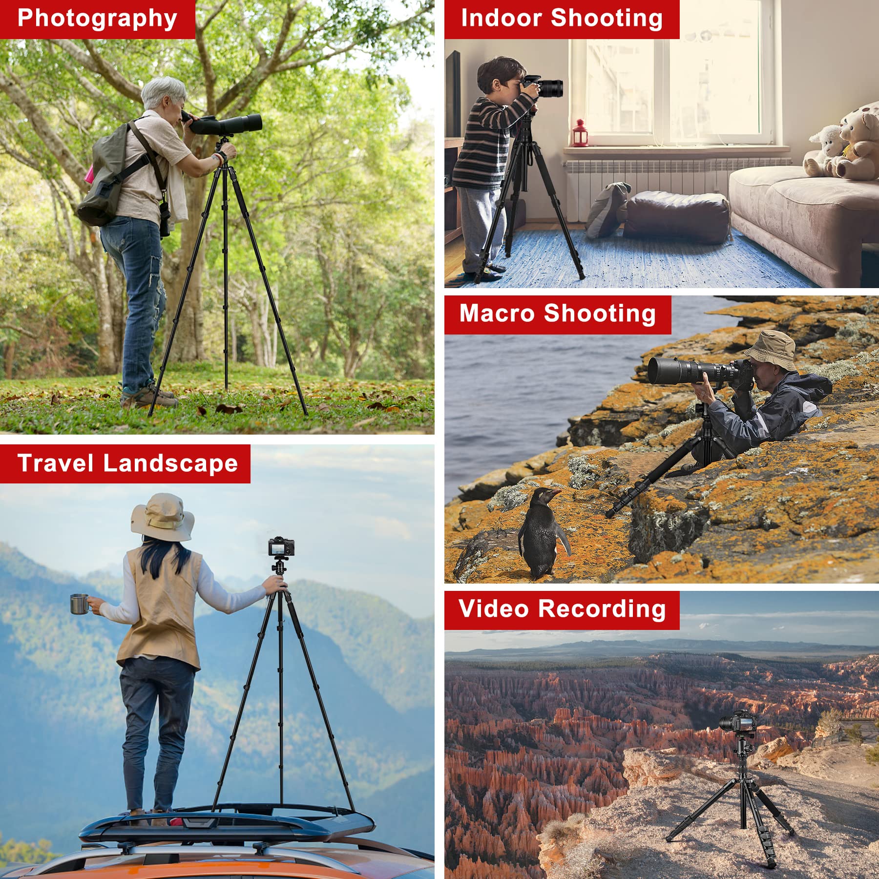 Joilcan Tripod For Camera, 81" Camera Tripod Stand, 83 Inches Dslr Tripods & Monopods, Heavy Duty Travel Tripod For Binoculars Laser Level Spotting Scope Telescope, Payload 35Lb