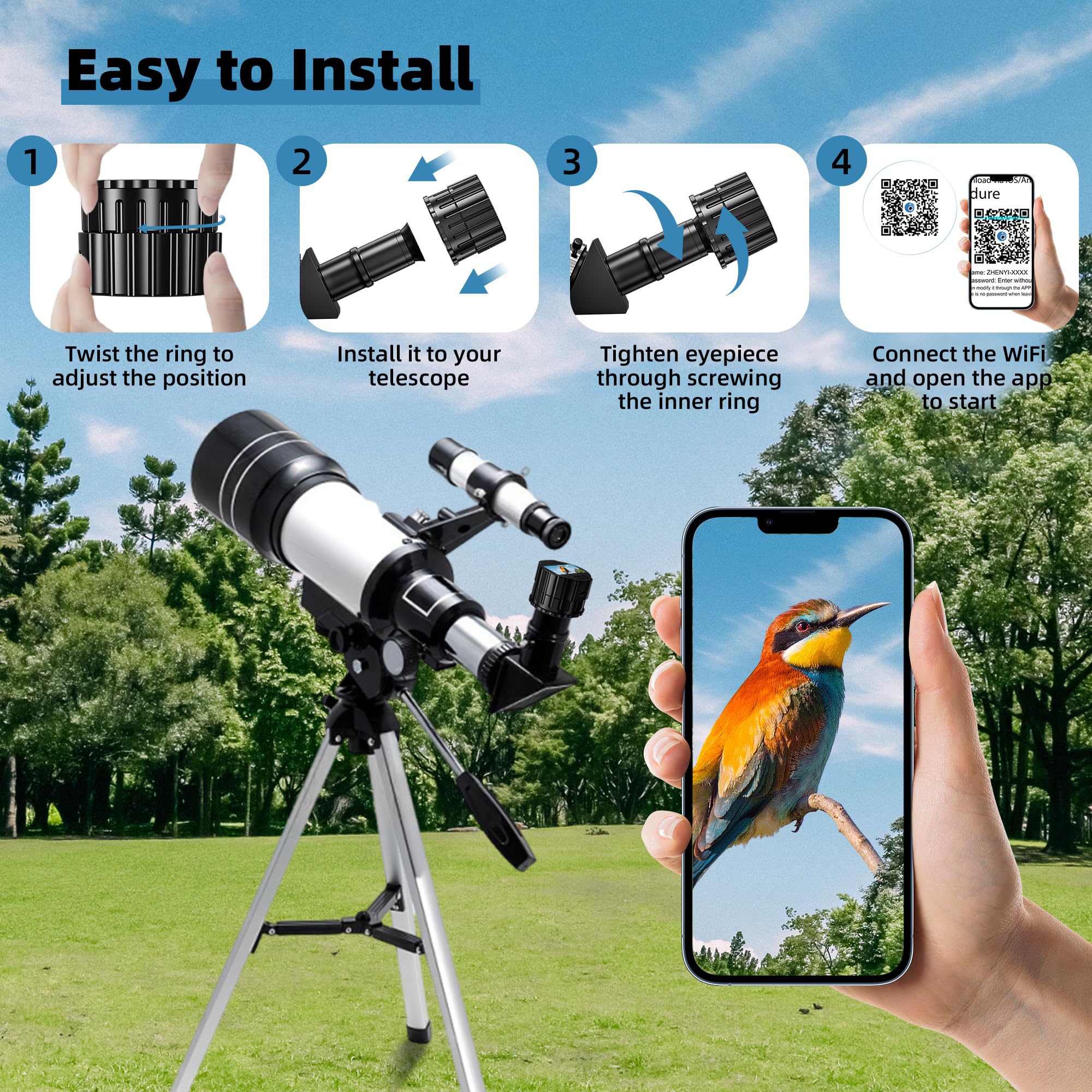 Telonixium Wifi Telescope Camera Eyepiece, 64G Electronic Eyepiece Camera With 1.5" Screen, Astronomy Camera Fits To 28Mm- 50Mm Scopes, Perfect For Astrophotography, Birds Watching