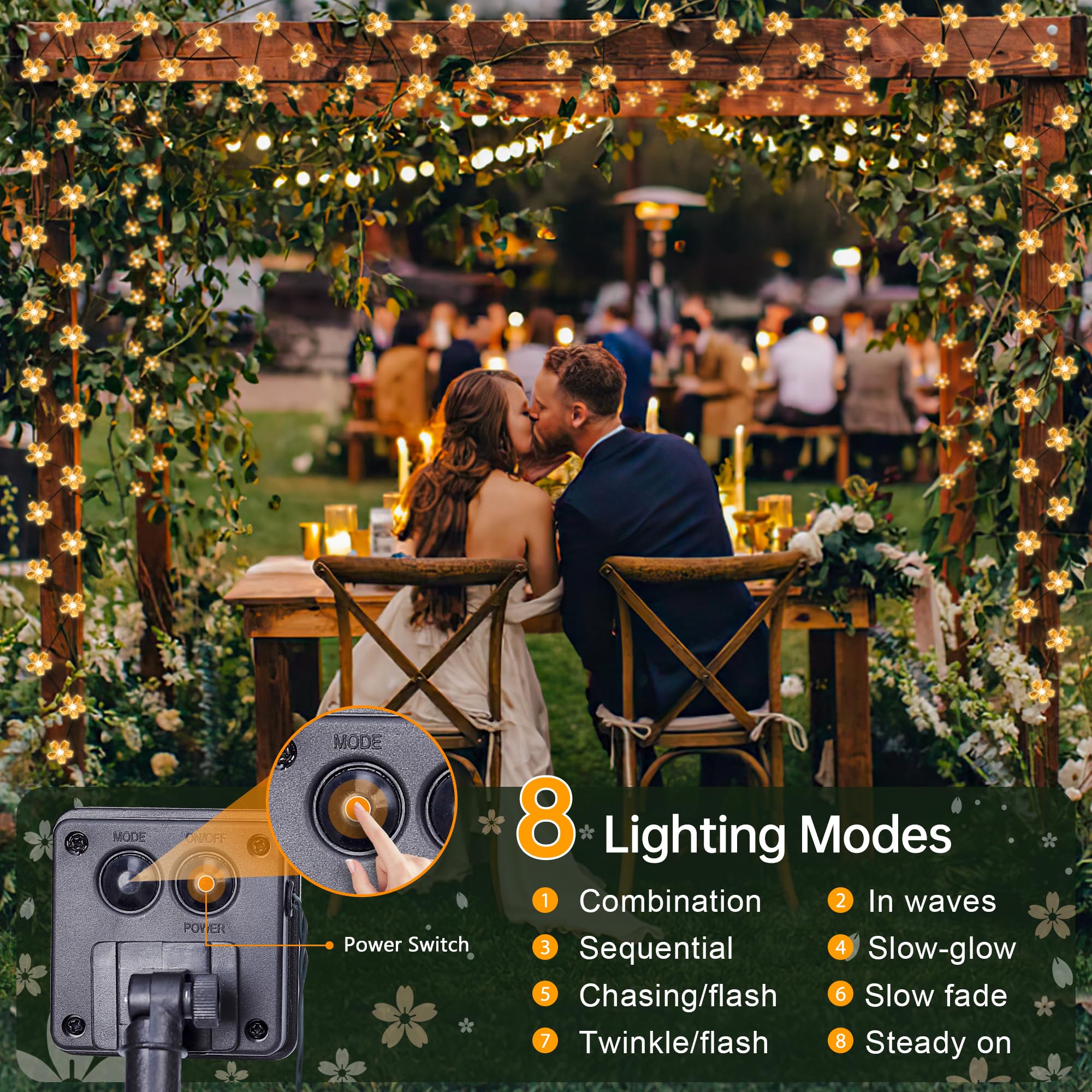 Oopswow Solar Flower String Lights,2Pack 50 Led Solar Fairy Light Outdoor Waterproof,Cherry Blossoms String Lights For Fence Patio Yard Christmas Tree,Lawn,Patio,Garden Decoration(Warm White)