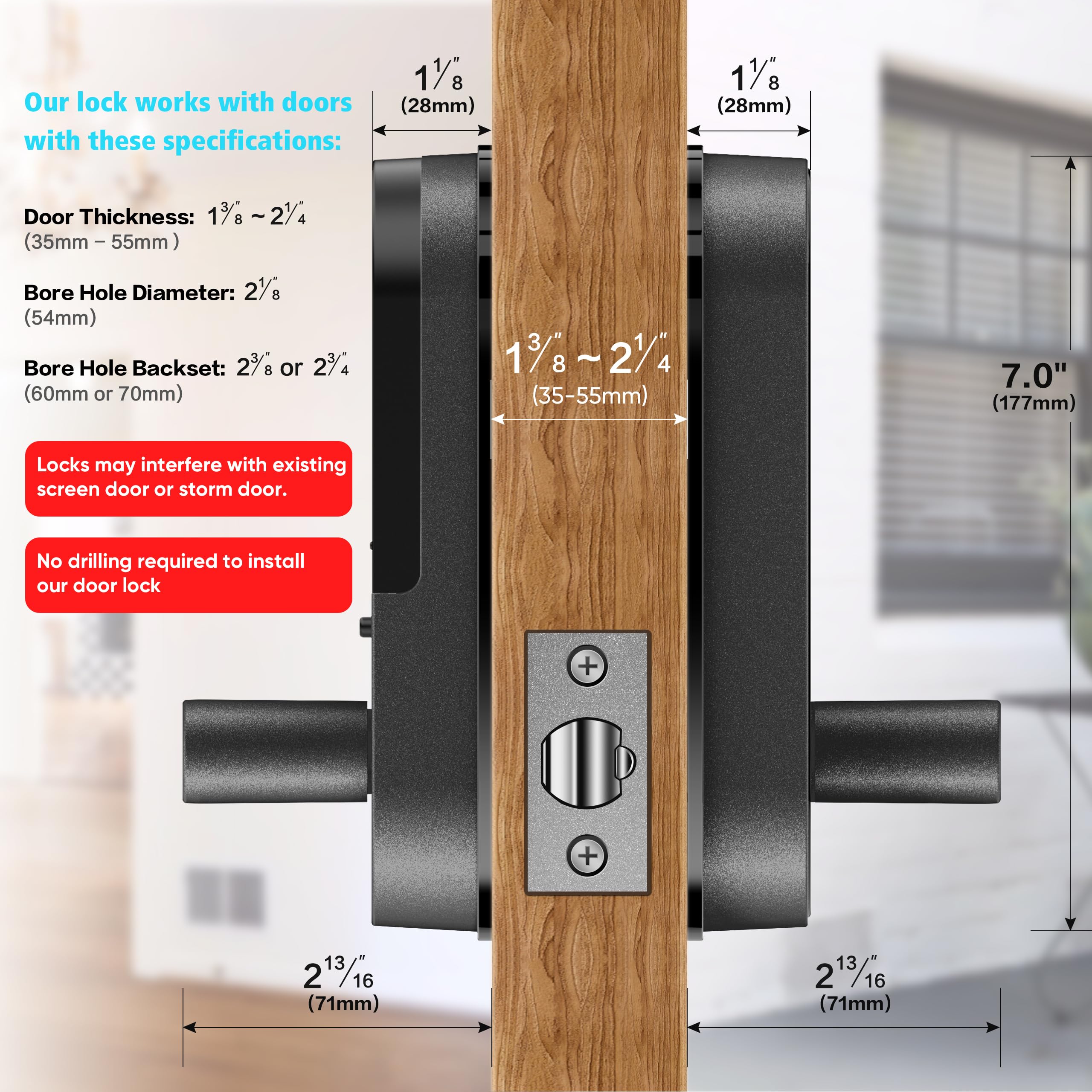 Sifely Keyless-Entry Keypad Electronic Door Lock: Digital Smart Lock With Code Passcode, Electric Door Knob/Handle, Perfect For Entry Doors, Bedroom Doors (Black, App Control, Non-Fingerprint)