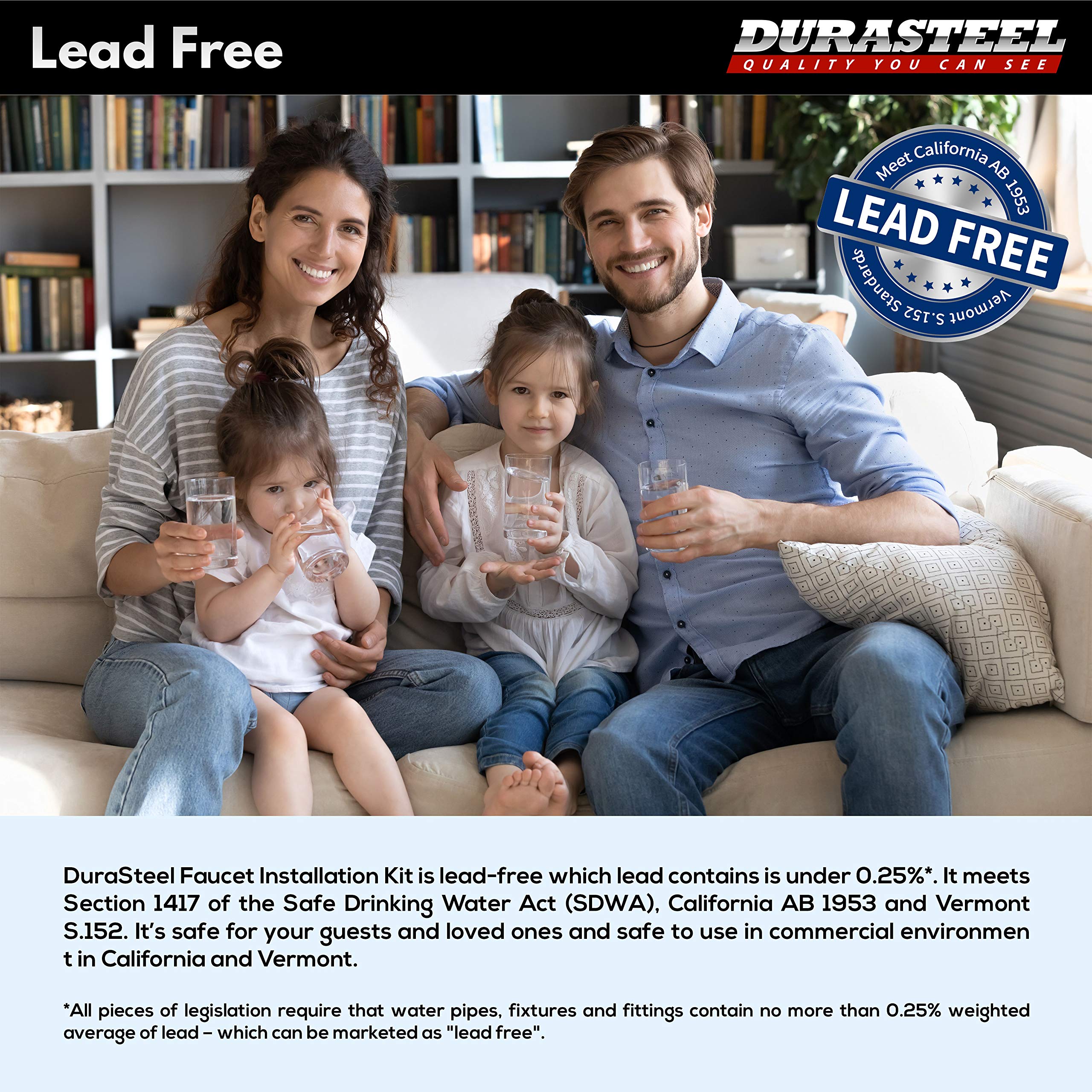 Durasteel Wall Mount Faucet 90-Degree Elbow - Commercial Kitchen No Lead Faucet Space Saving Backsplash Kit - 1/2" Ips Female X 1/2" Ips Male Brass Fitting, Pack Of 2