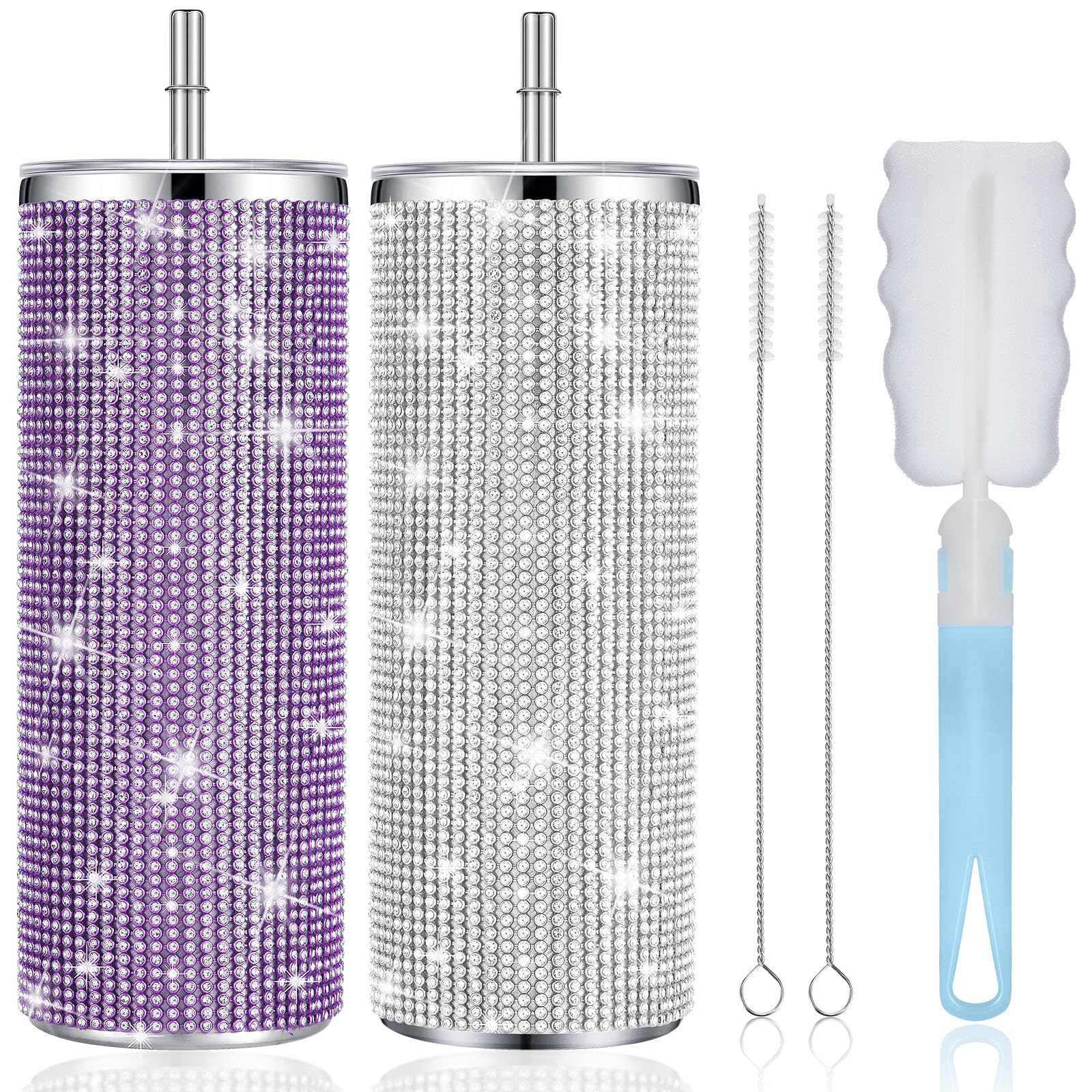 Tessco 2 Pcs Bling Tumbler 20Oz Rhinestone Cup Christmas Cup Glitter Diamond Bottle