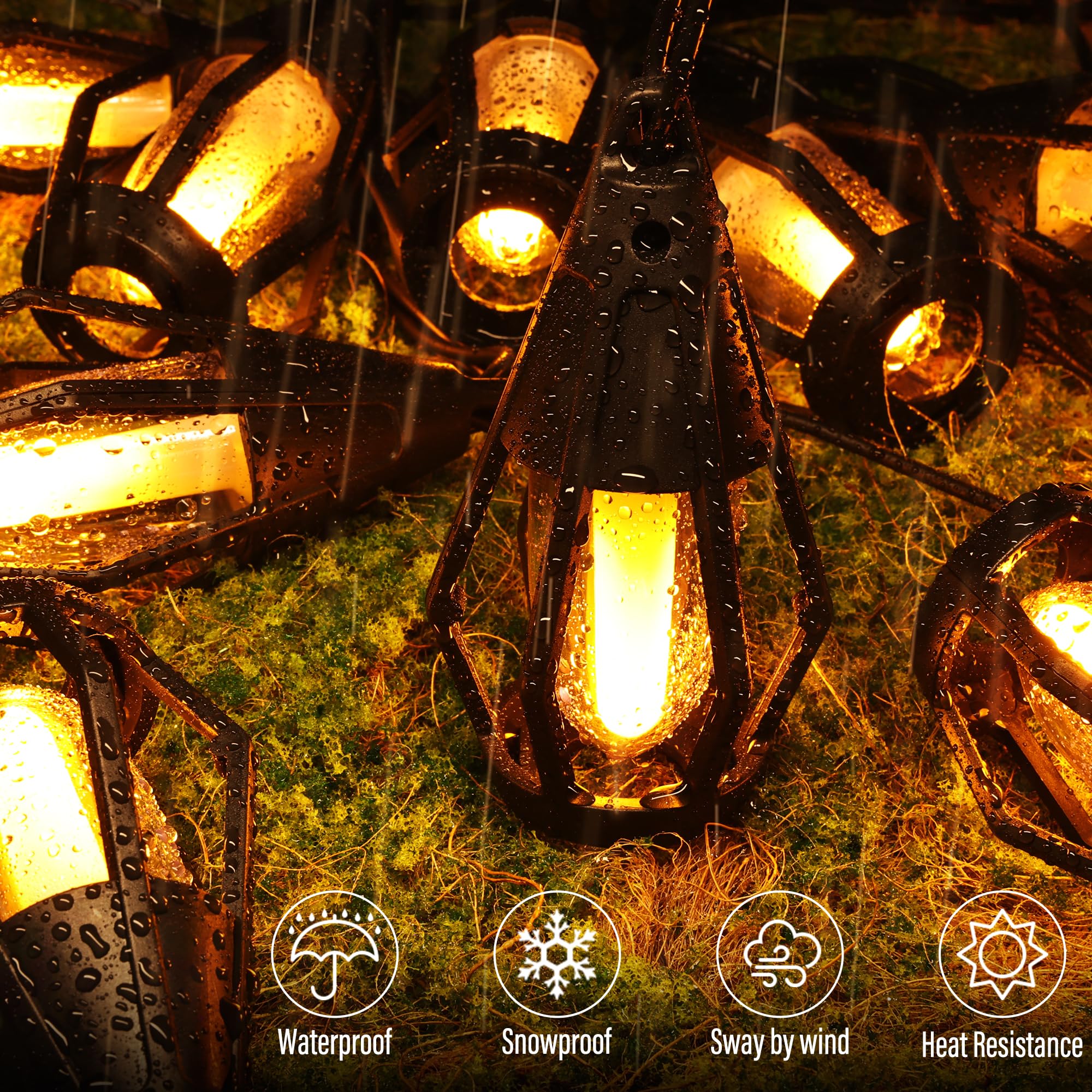 Flacchi Solar Flame String Lights - 48Ft 15 Led Lights Outdoor Solar String Lights For Garden Patio Decoration