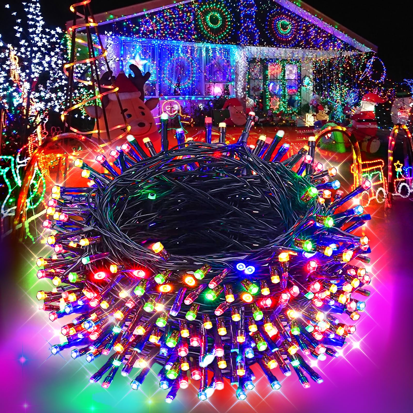 Jeayydsi Christmas Lights 1000Led 66Ft Waterproof Outdoor Christmas Lights Timer 8 Modes Twinkle Fairy Lights Led String Lights Indoor Christmas Tree Lights For Wedding Party Yard House Decor(Multicolour)