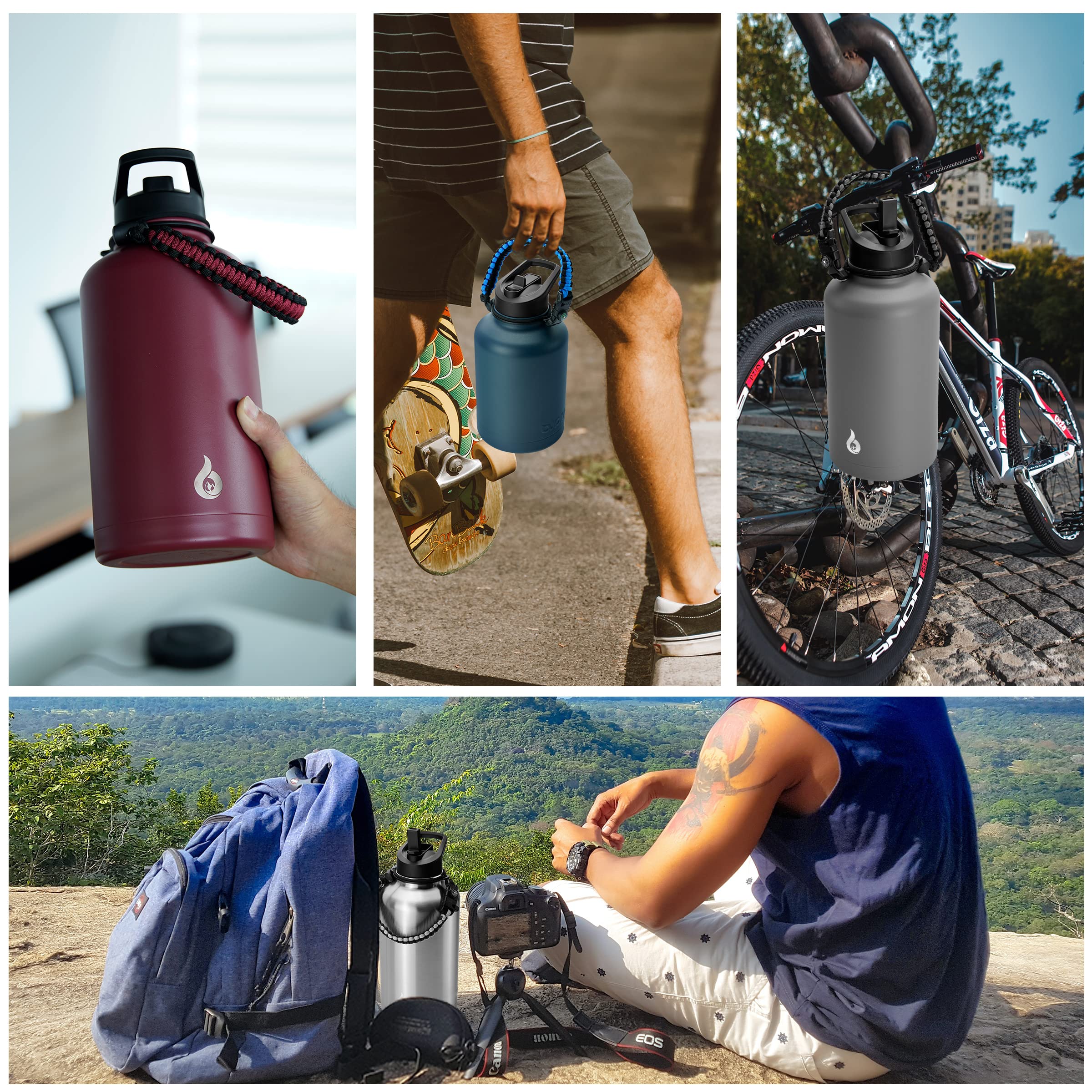 Bjpkpk Half Gallon Insulated Water Bottles With Straw Lid, 64Oz Large Water Jug, Stainless Steel