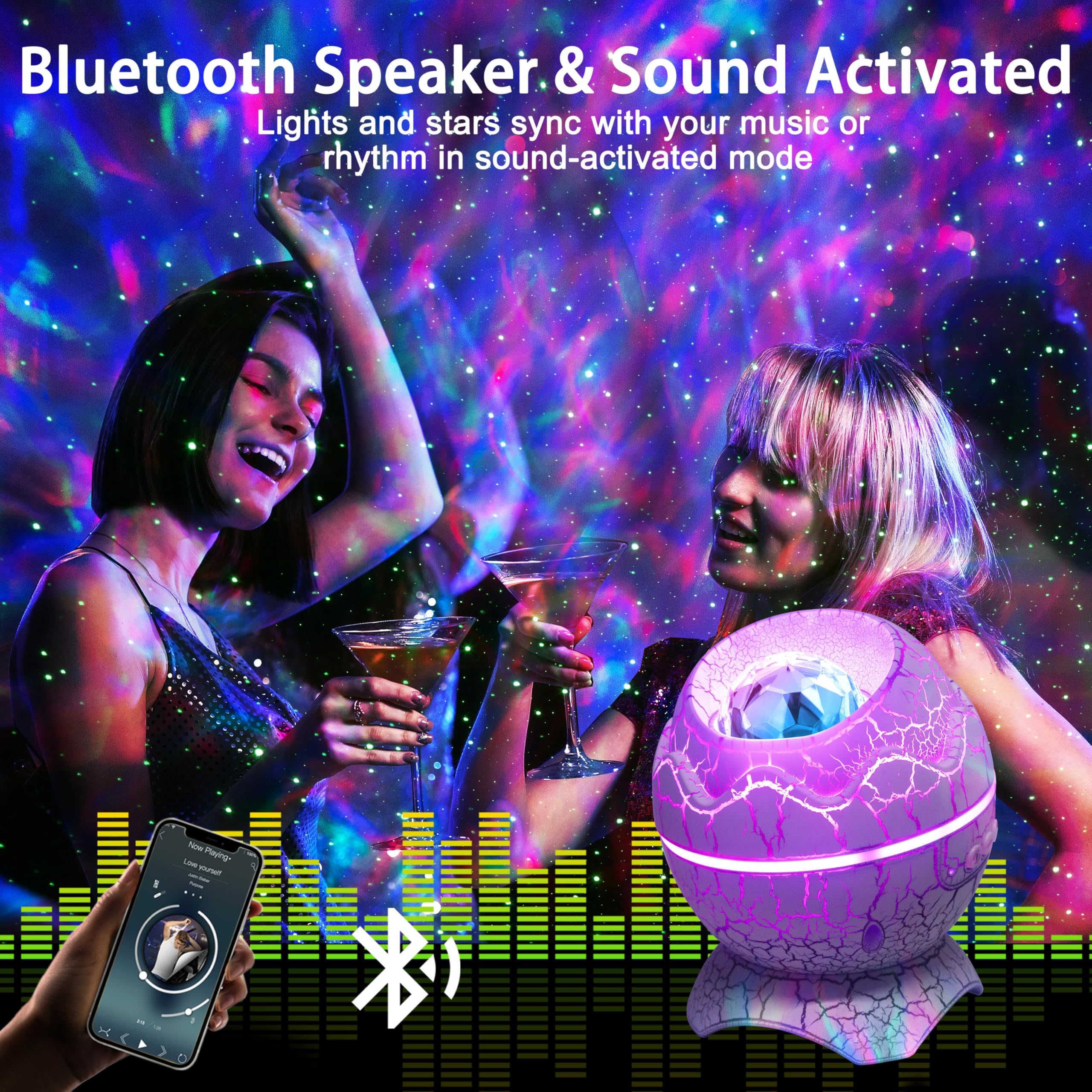 Airivo Star Projector Night Light, Dinosaur Egg Ocean Wave Galaxy Projector For Bedroom With Music Speaker, White Noise, Timer And Remote, Ceiling Projection Lamp Room Decor  For Kids & Adults