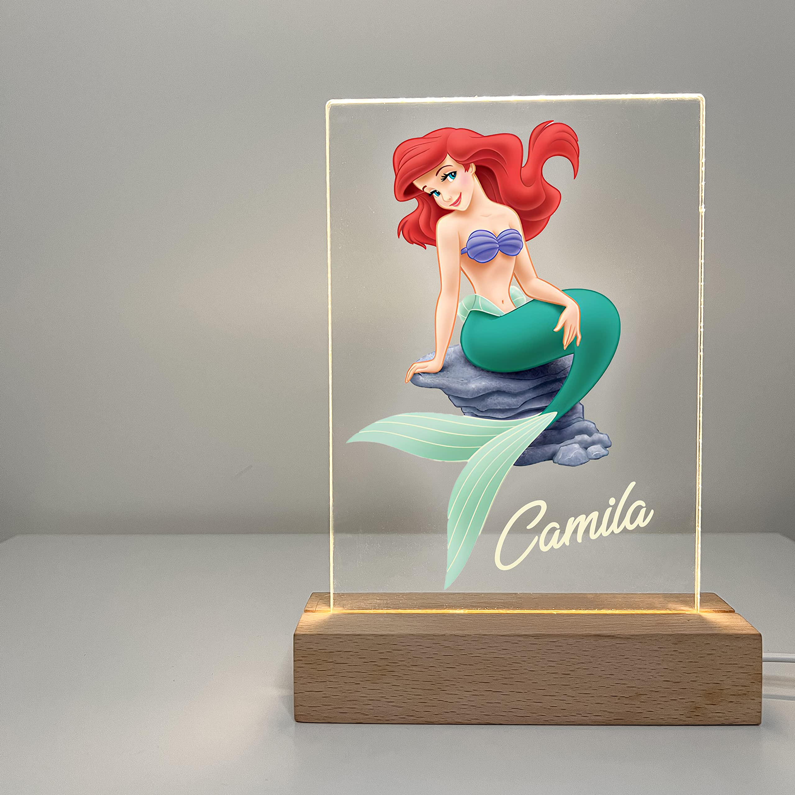 Mirror Mania Mermaid Under The Sea Premium Wood Base Stand Soft Night Light Up Table Desk Lamp Led Princess Sign Personalized With Your Name On It, Girls Room Decor, A Must Have