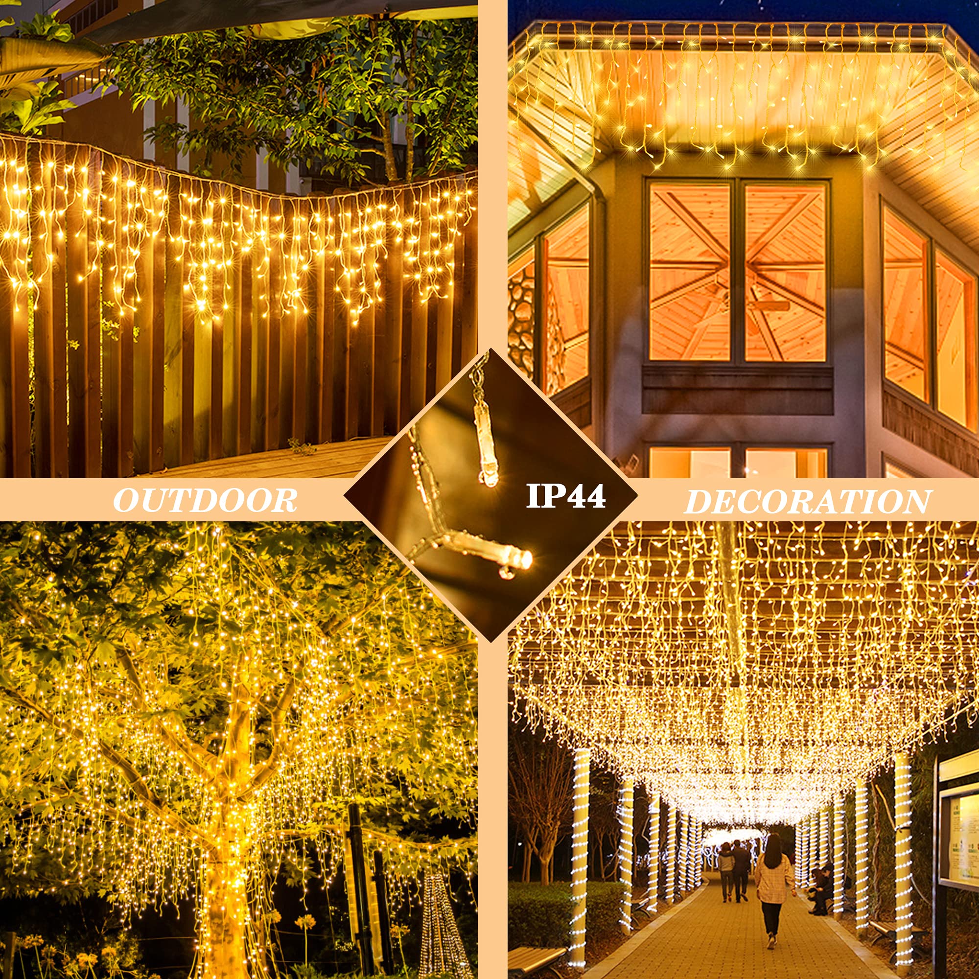 Ghope Christmas Icicle Lights Outdoor, 400 Led 32.8Ft 8 Modes Timer Ip44 Waterproof Fairy String Light With 64 Drops, Christmas Lights For Christmas Decorations,Holiday, Party, Wedding, Eaves