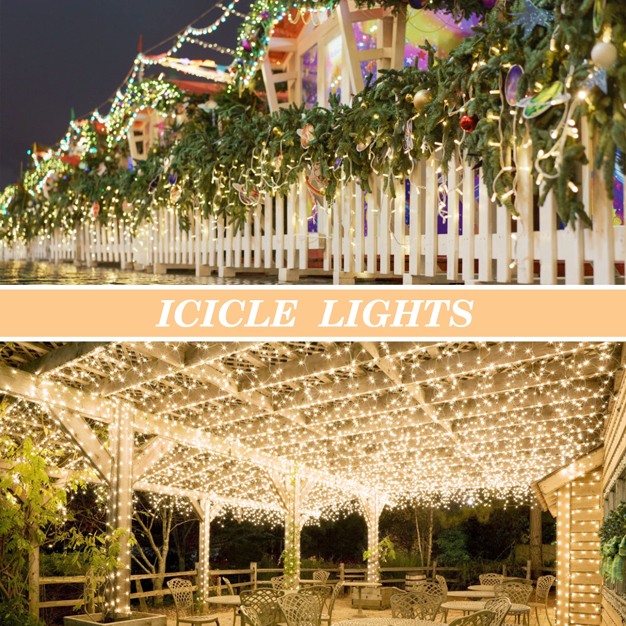 Ghope Christmas Icicle Lights Outdoor, 400 Led 32.8Ft 8 Modes Timer Ip44 Waterproof Fairy String Light With 64 Drops, Christmas Lights For Christmas Decorations,Holiday, Party, Wedding, Eaves