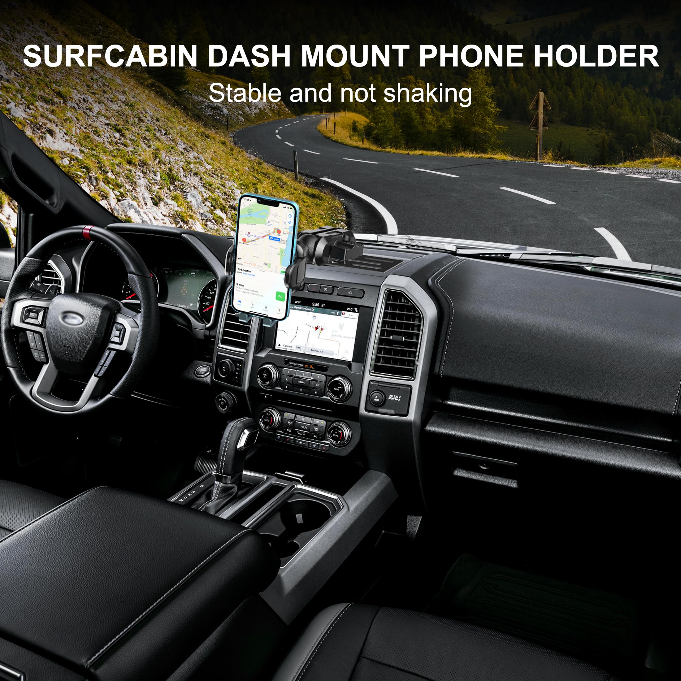 Surfcabin Dash Mount Phone Holder Compatible With 2015-2020 F150 2017- F250 F350 Metal Cellphone Mounting Bracket Stand For Most Cellphones