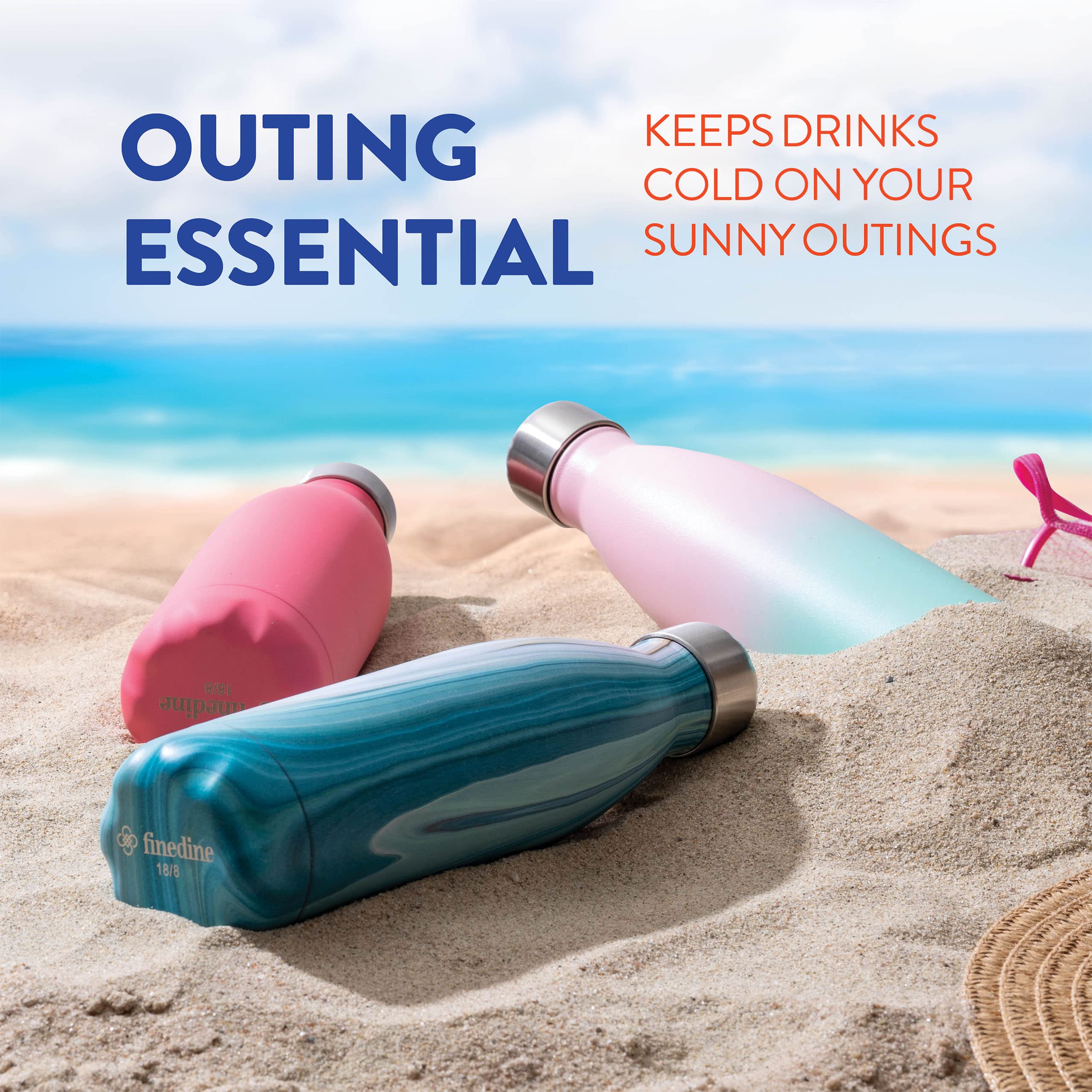 Finedine Triple-Insulated Stainless-Steel Water Bottle (Set Of 2) 17 Oz, Sleek Bottles, Keeps Hot