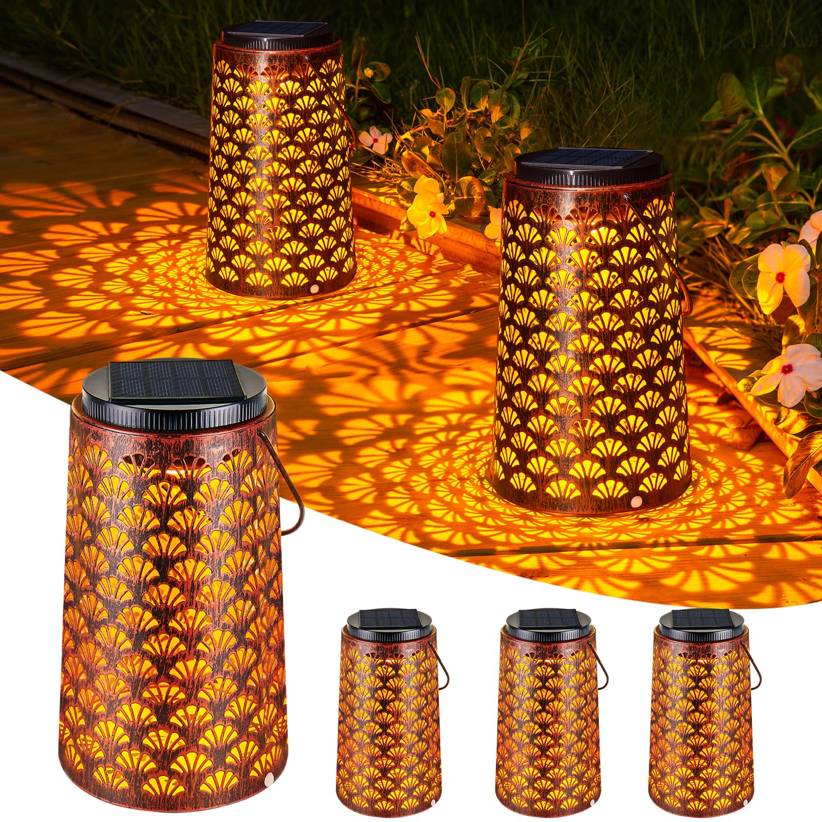 Jsot Solar Lanterns Outdoor Waterproof, Hanging Lantern Decorative Metal Outdoor Lights For Backyard Patio Table Yard Balcony Lawn Pathway Tree 2 Modes(Warm/Cool White-6Pack)