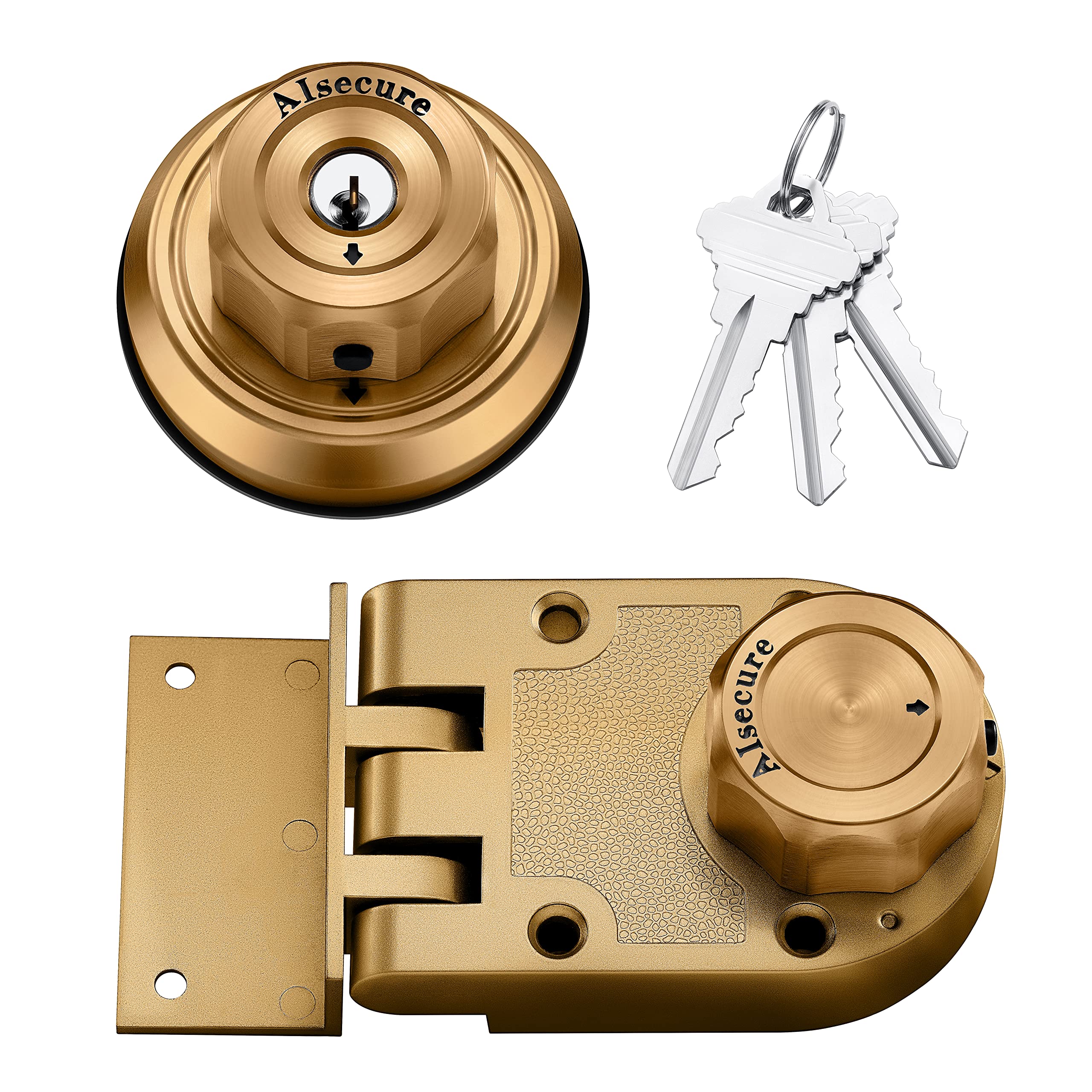 Aisecure Twist-To-Lock Jimmy-Proof Deadbolt Lock – Keyless Entry With Unpickable Night Latch, Anti-Mislock Button, 304 Stainless Steel Heavy-Duty Guard, Single Cylinder, Forced-Entry Resistant, Brass Finish