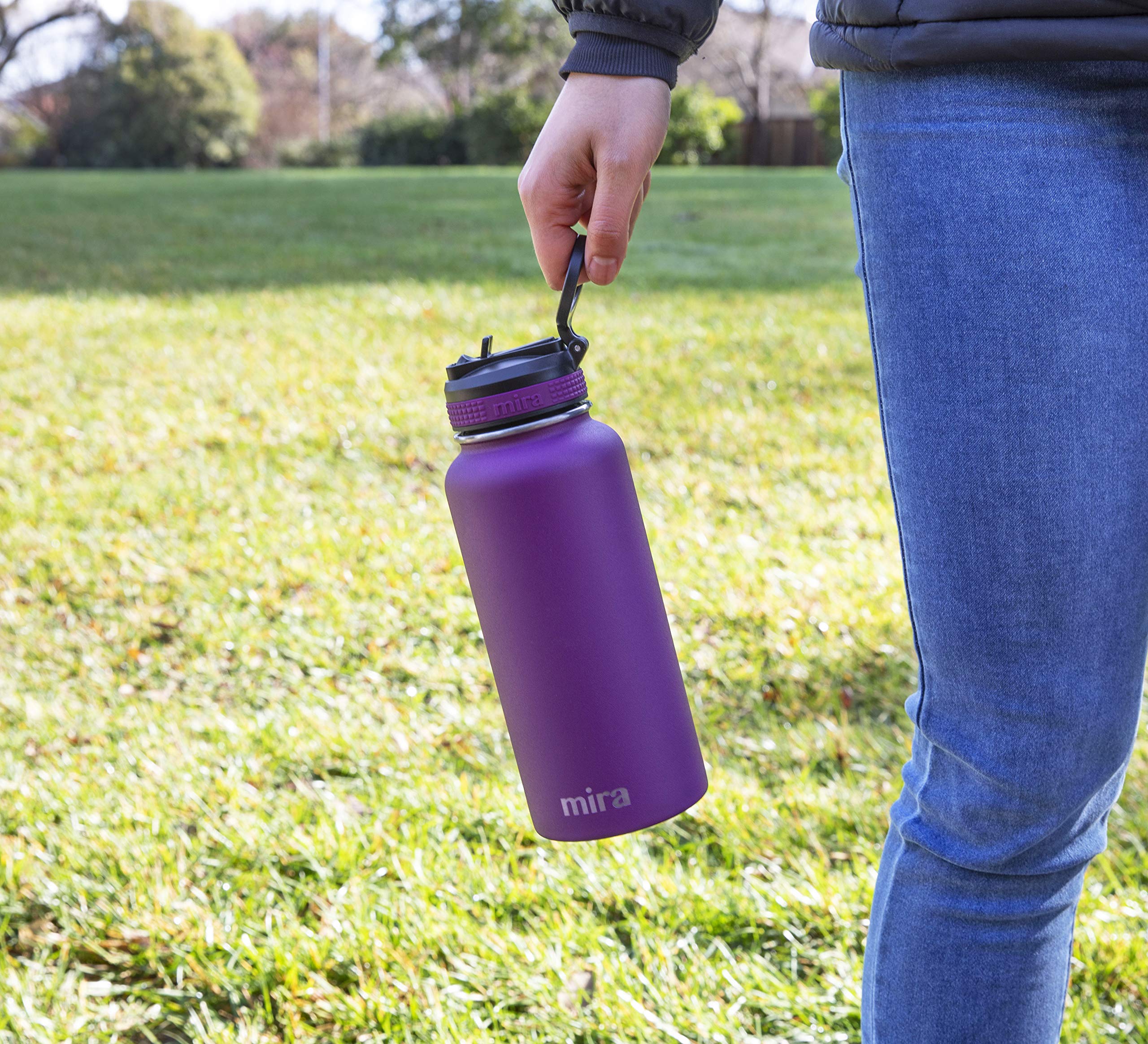 Mira 32 Oz Insulated Water Bottle - Stainless Steel Sports Flask With 2 Lids (Straw & Handle