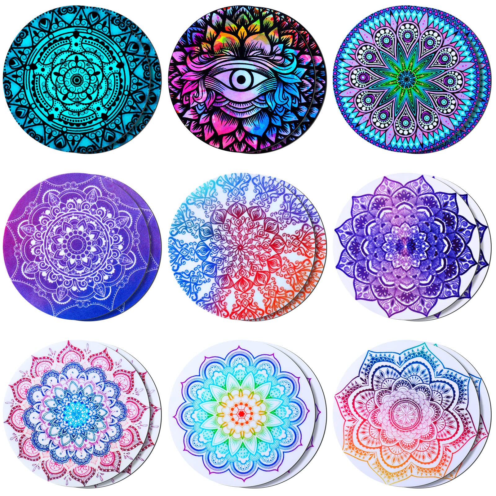 Weewooday 18 Pcs Magnetic Phone Plates Car Metal Plate Mandala Flower Round Mount Holder With Adhesive For Phone Magnet, Magnetic Car Mounts Replacement Sticker, Milky Way'S Mandala