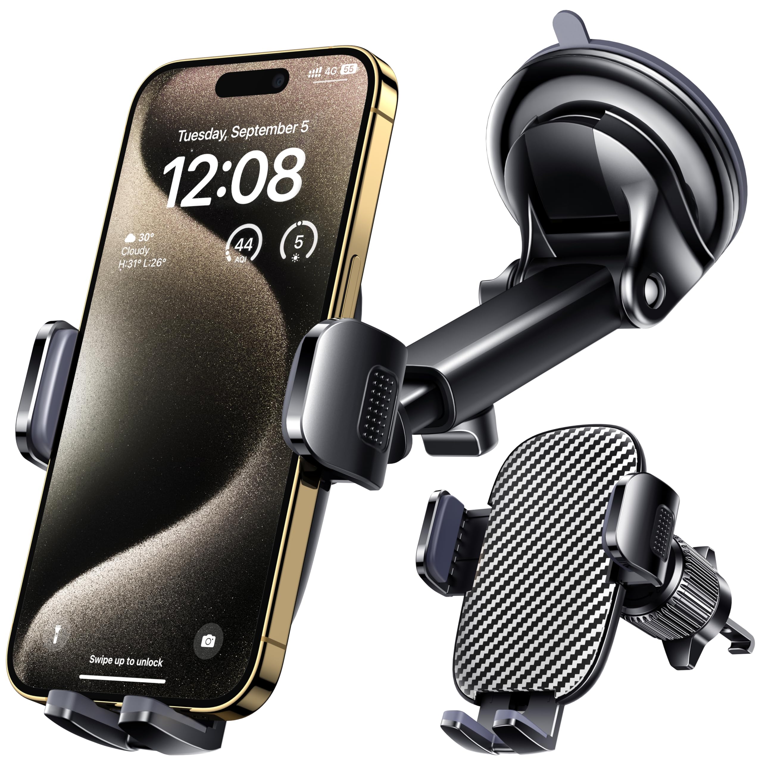 Qifutan Car Phone Holder Mount Phone Mount For Car Windshield Dashboard Air Vent Universal Hands Automobile Cell Phone Holder Fit For Iphone Smartphone Carbon Fiber
