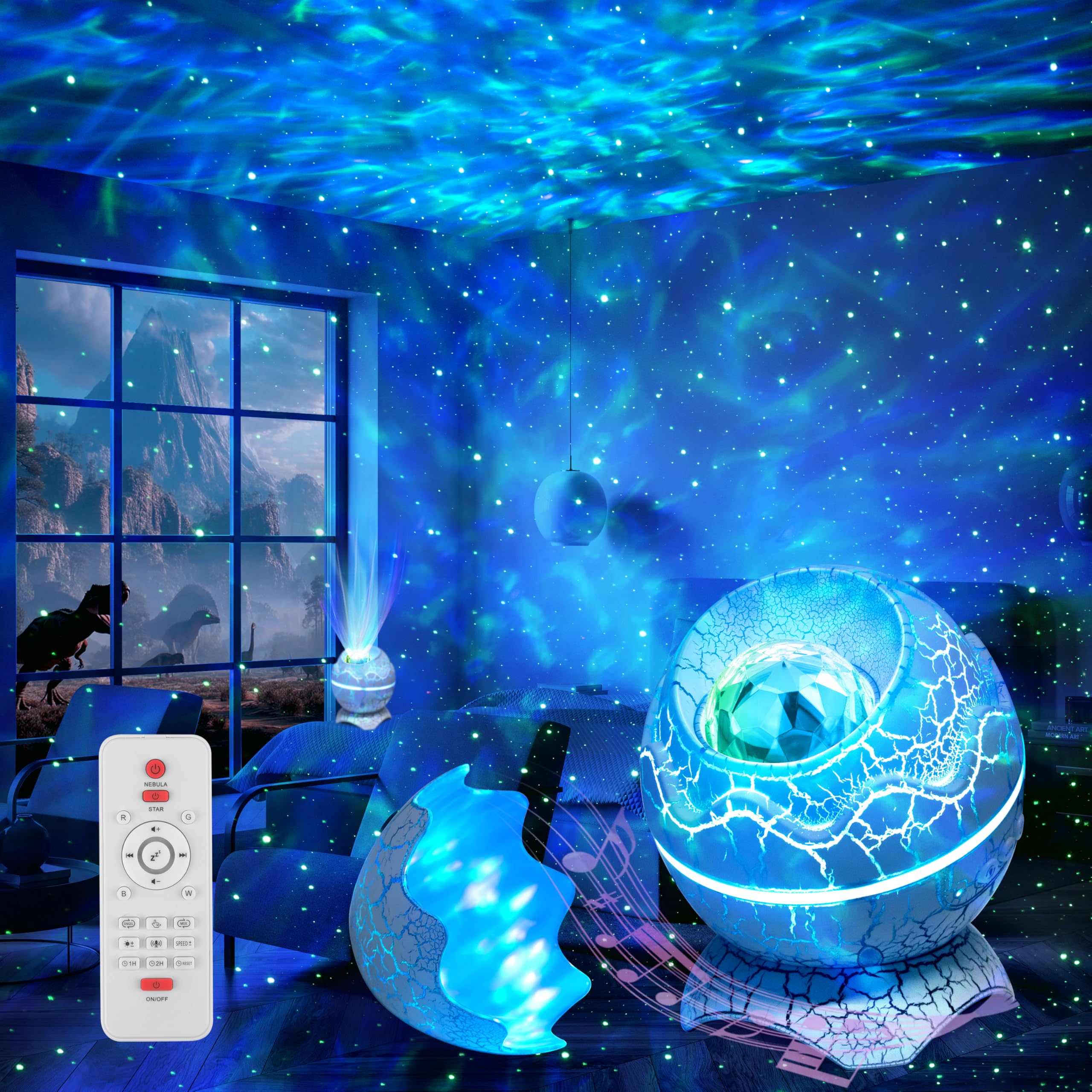Airivo Star Projector Night Light, Dinosaur Egg Ocean Wave Galaxy Projector For Bedroom With Music Speaker, White Noise, Timer And Remote, Ceiling Projection Lamp Room Decor  For Kids & Adults