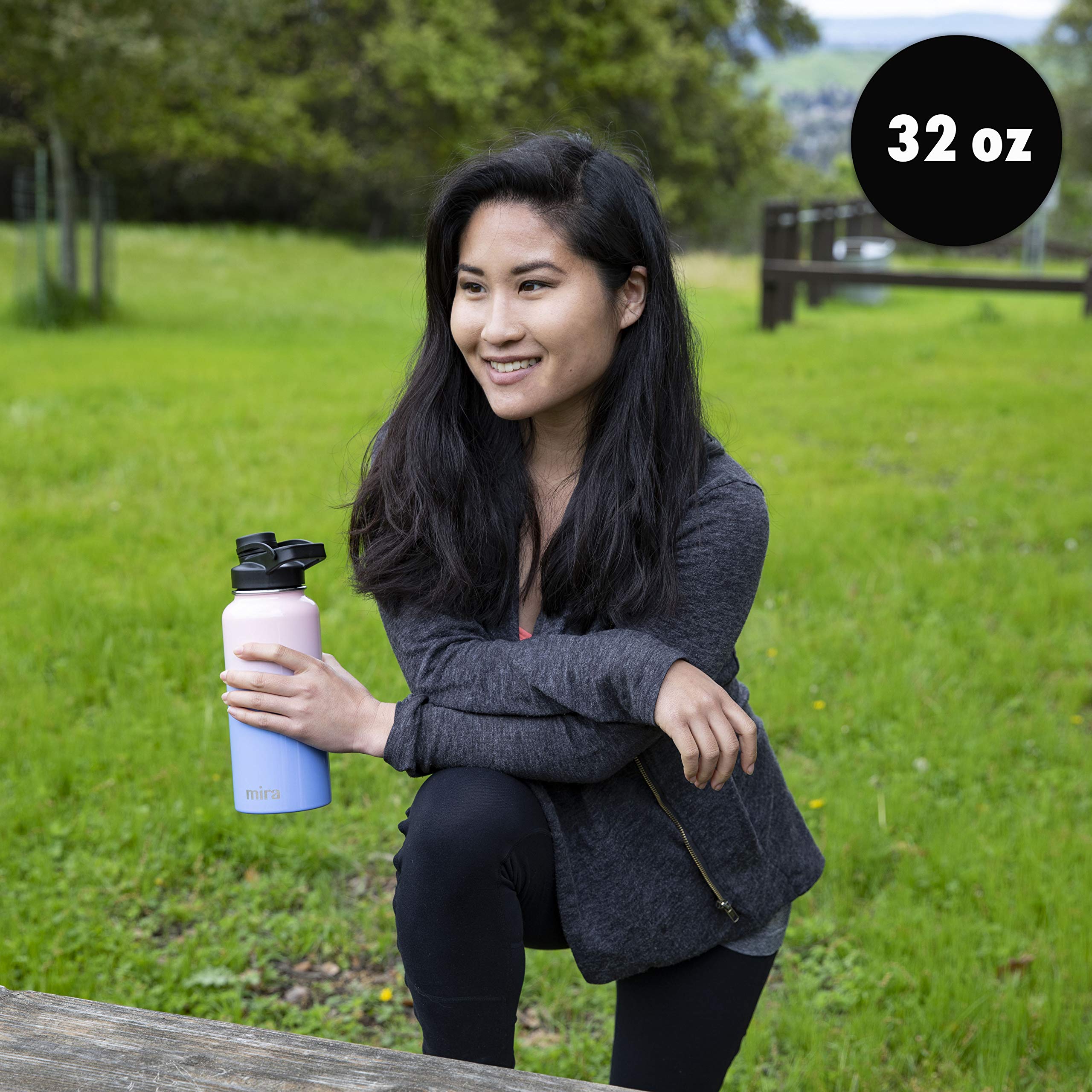 Mira 32 Oz Insulated Sports Bottle - Stainless Steel Temperature Control Thermos - Easy-Drink