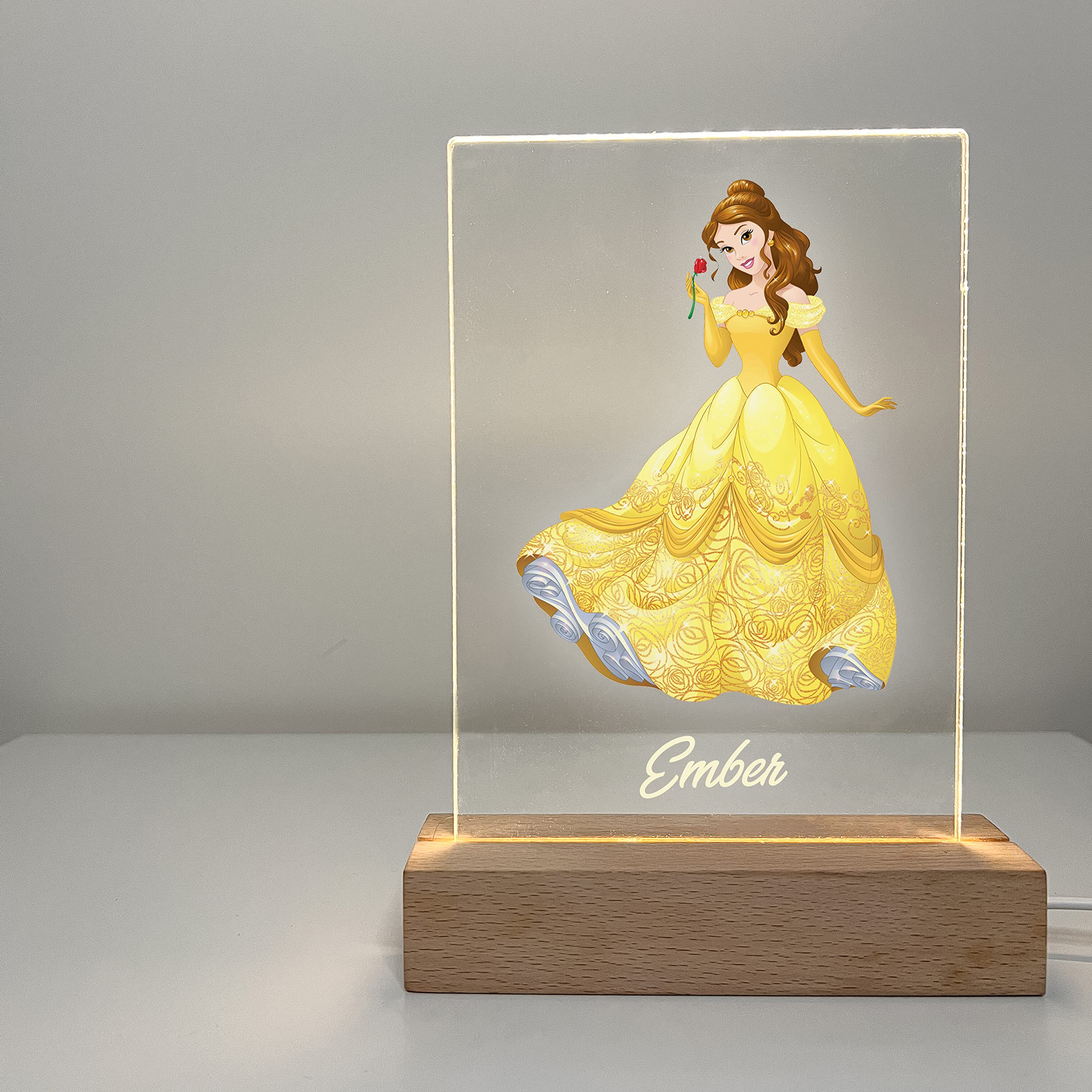 Mirror Mania Belle Premium Wood Base Stand Soft Night Light Up Table Desk Lamp Led Princess Sign Personalized Engraved With Your Name On It, Made To Order Home Girls Room Decor, A Must Have