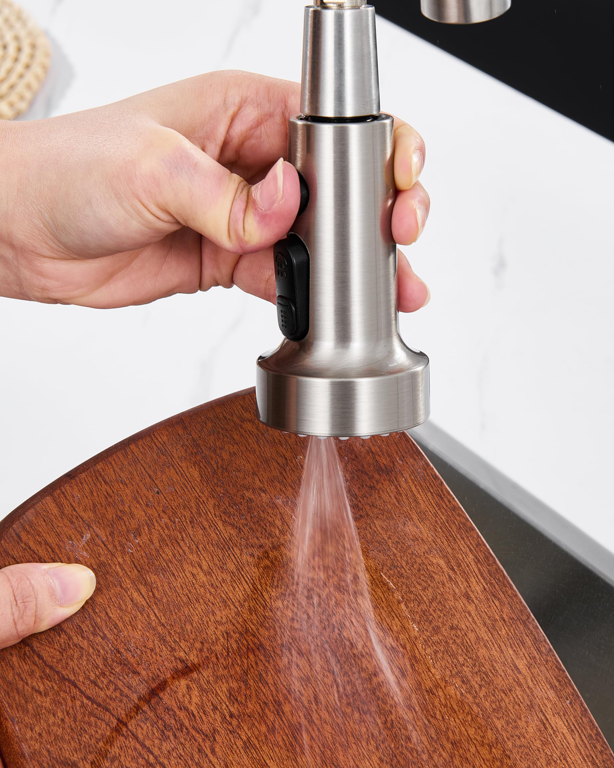 J-Hva Pull Down Kitchen Faucet Sprayer Head Replacement Part, 3 Function Pull Out Sink Sprayer Replacement Nozzle With 15 Adapters, Kitchen Faucet Head Hose Spray Tap Spout, Brushed Nickel