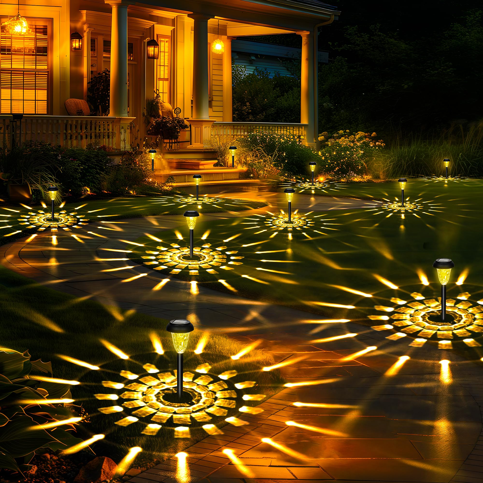 Gigalumi 16 Pack Solar Lights Outdoor Waterproof, Warm White Pathway Light Solar Powered, Landscape Lighting, Garden Lights For Decor, Patio, Garden, Yard, Pathways, Walkways