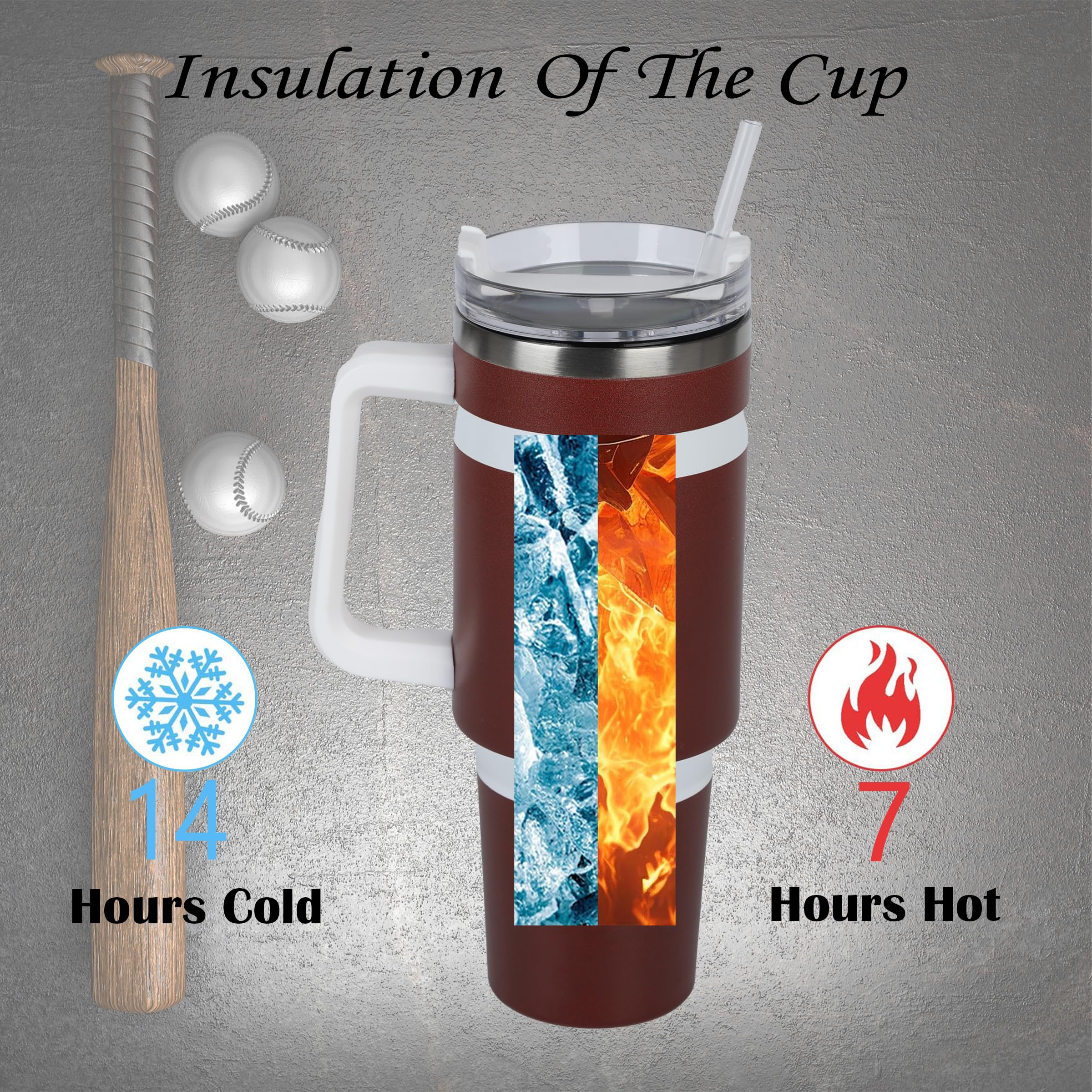 40Oz Insulated Tumbler With Lid And Straws, Stainless Steel Football Cup With Handle, Coffee Mug