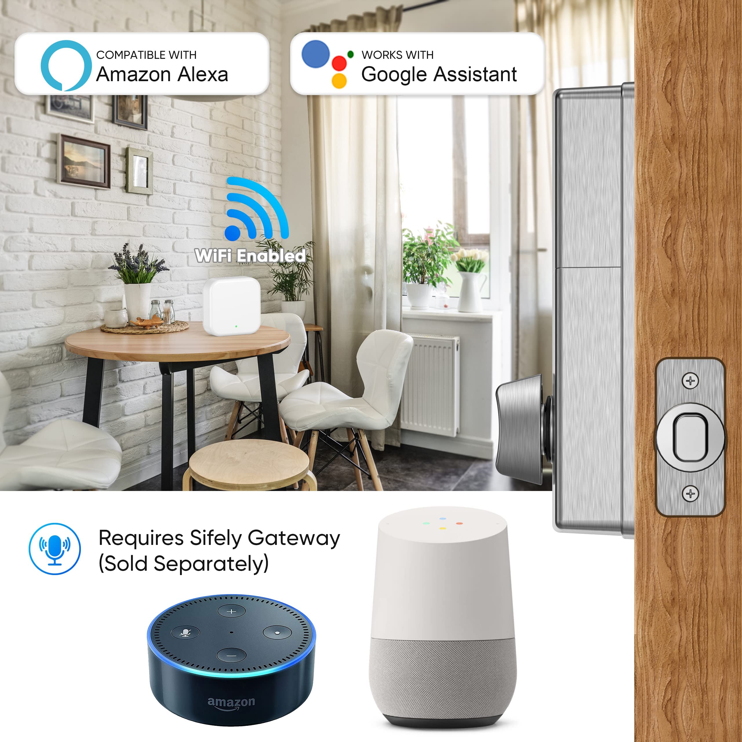 Sifely Keyless Deadbolt Smart Door Lock: Digital Keyless Entry Door Lock For Front Door, Code & Fob Access, App Control, Auto Lock, Easy To Install (Silver)