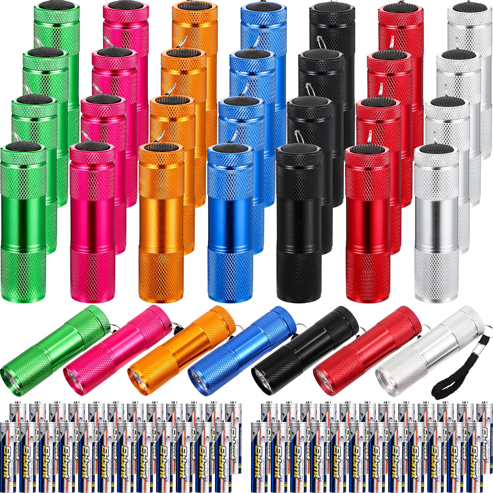 Fumete 30 Pcs Mini Flashlight Set Aluminum Led Handheld Torches 7 Colors 90 Pack Aaa Battery Included For Party Favors, Night Reading, Camping, Power Outage, To Mother'S Day
