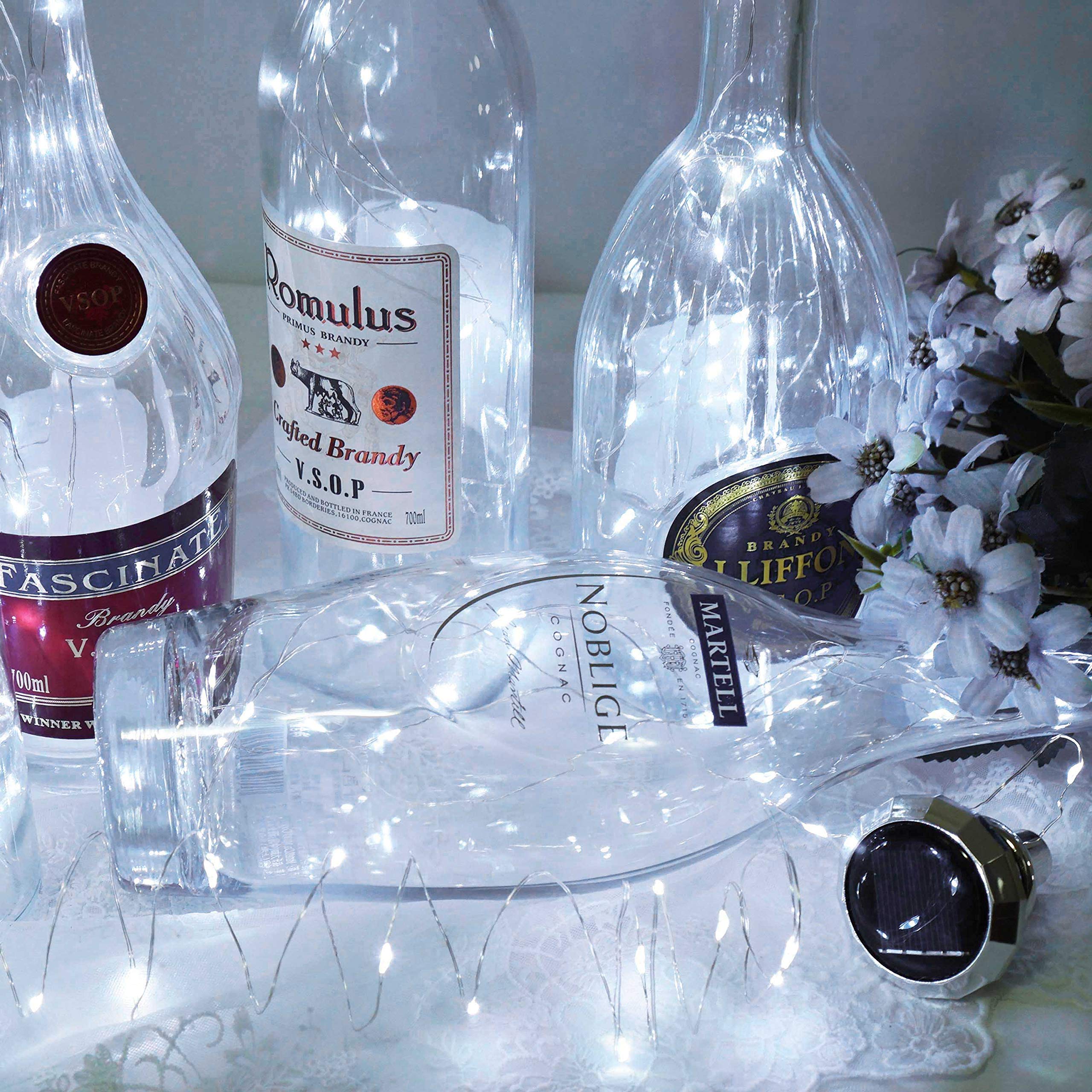 Cynzia Solar Wine Bottle Lights, 6 Pack 20Led Solar Powered Diamond Cork Lights, Waterproof Outdoor Fairy String Light For Garden, Patio, Party, Wedding, Holiday Decor (Cold White)