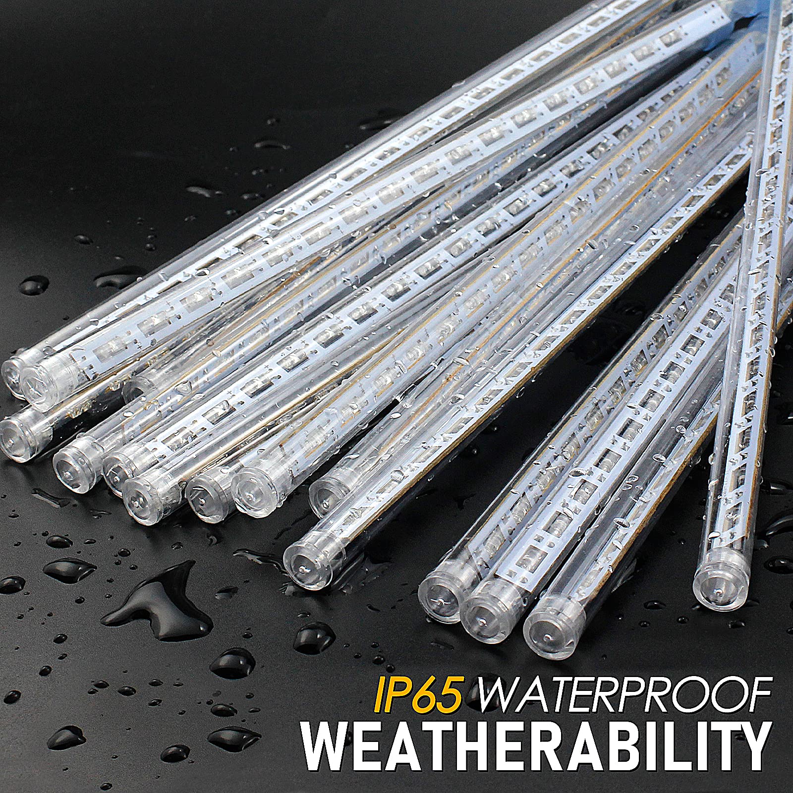 Fyyzy Icicle Lights Snowfall Meteor Shower Rain Light Christmas Led Decoration Falling Drop String Light 8 Tubes 288 Leds(Blue, 30Cm), 1 Pack