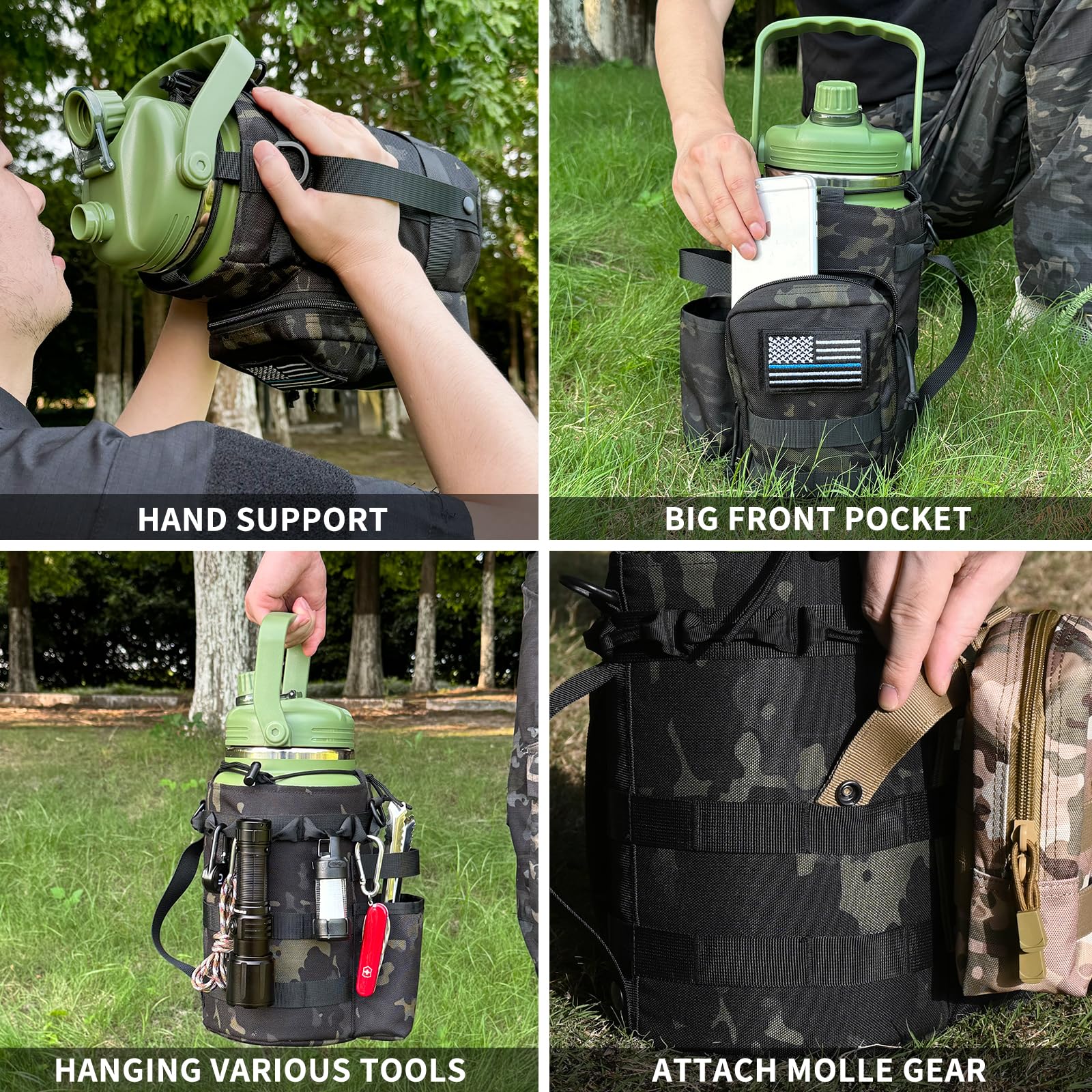 1 Gallon Water Bottle With Military Style Bottle Holder Bag Insulated Stainless Steel Water Jug