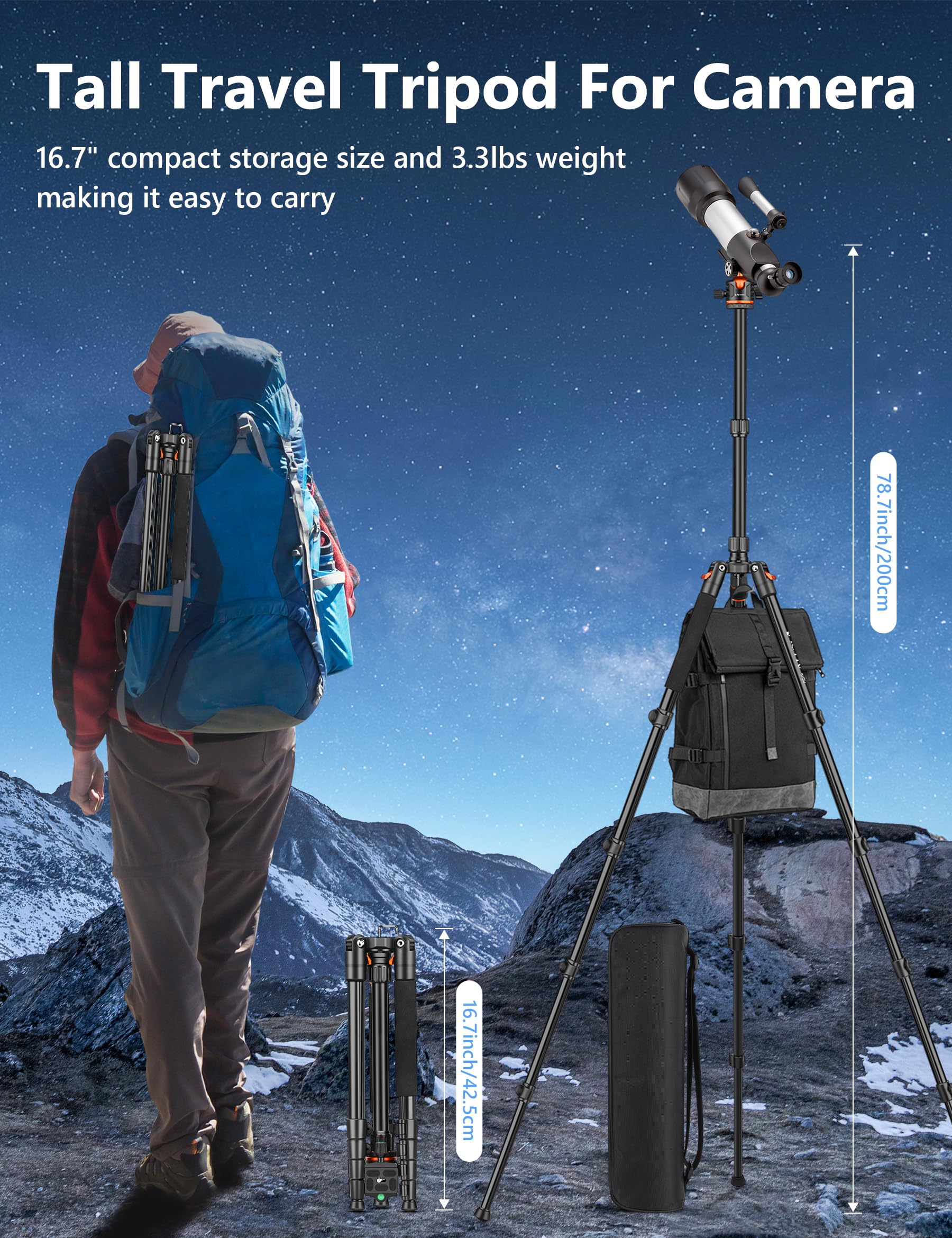 Victiv 78" Dslr Camera Tripod Monopod, Aluminum Compact Camera Stand Tripod Heavy Duty, Professional Photography Tripod For Travel, 360° Ball Head Tripod For Spotting Scope Telescope Binoculars