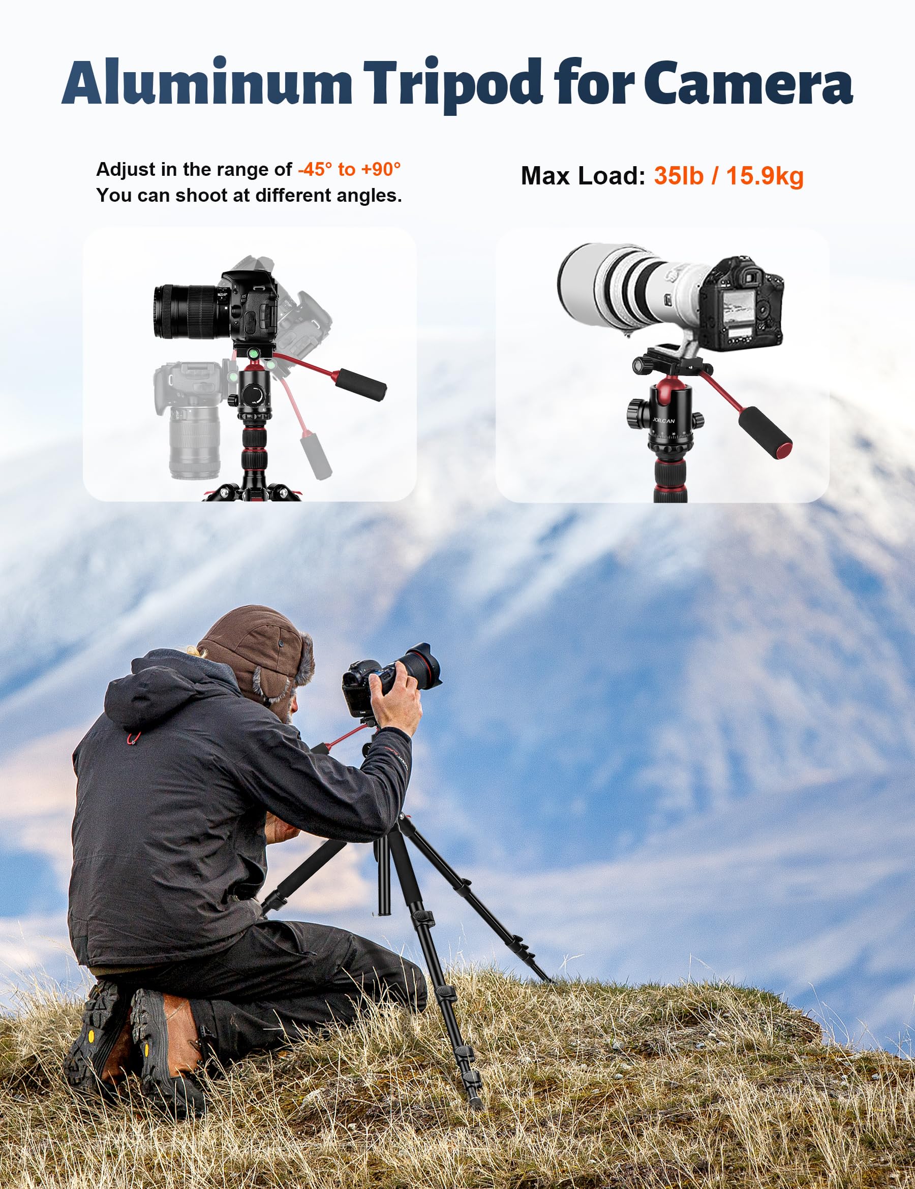 Victiv Tripod For Camera, 83" Camera Tripods & Monopods With Metal Handle, Professional Aluminum Tripods, Heavy Duty Tripod For Dslr Camera Lasers Spotting Scope Binoculars Telescope, Payload 35Lb